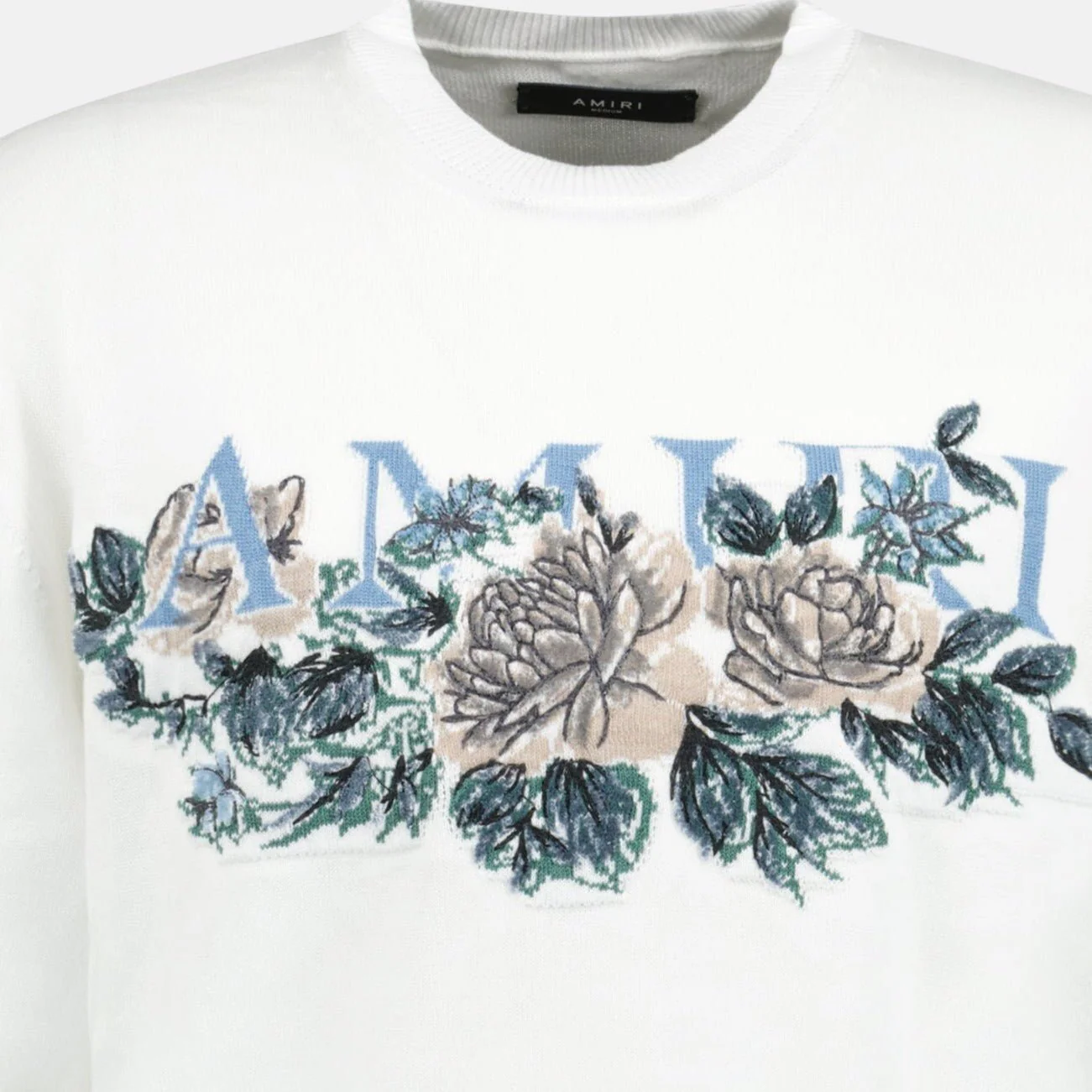 Amiri Knit Knitted Cotton Floral T-Shirt White - Image 3