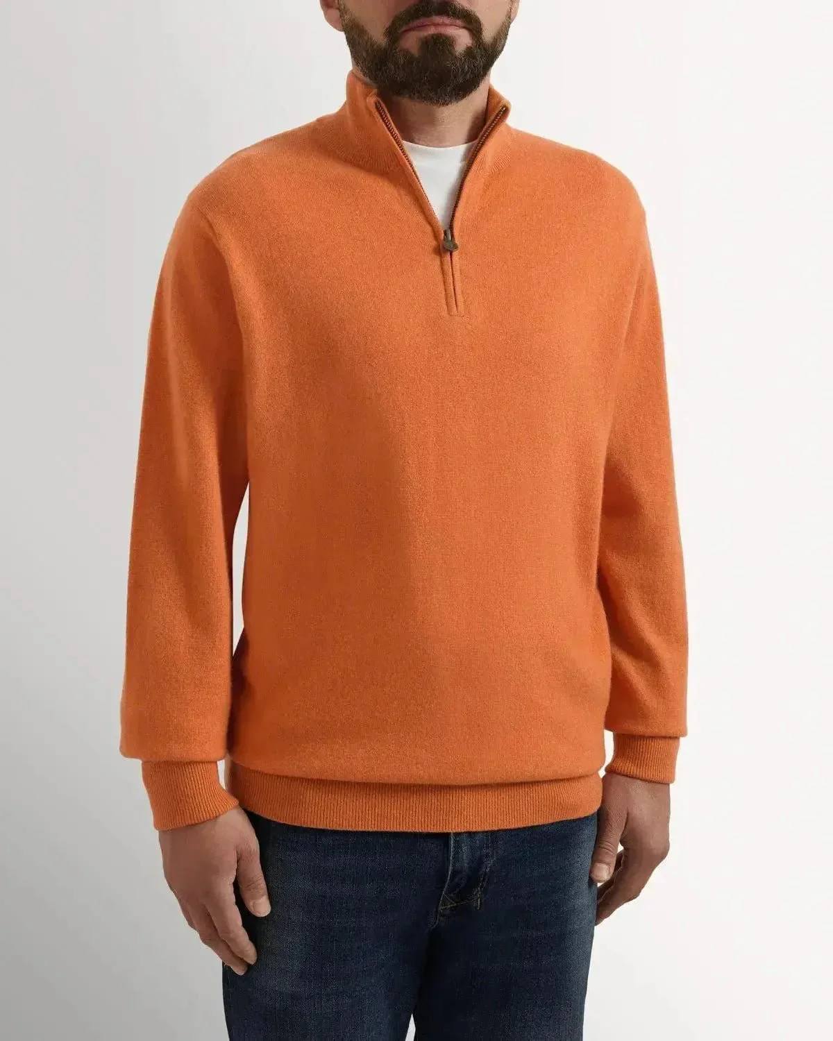 Bernard Weatherill Cashmere Mix 1/4 Zip Knit Burnt Orange - Image 2