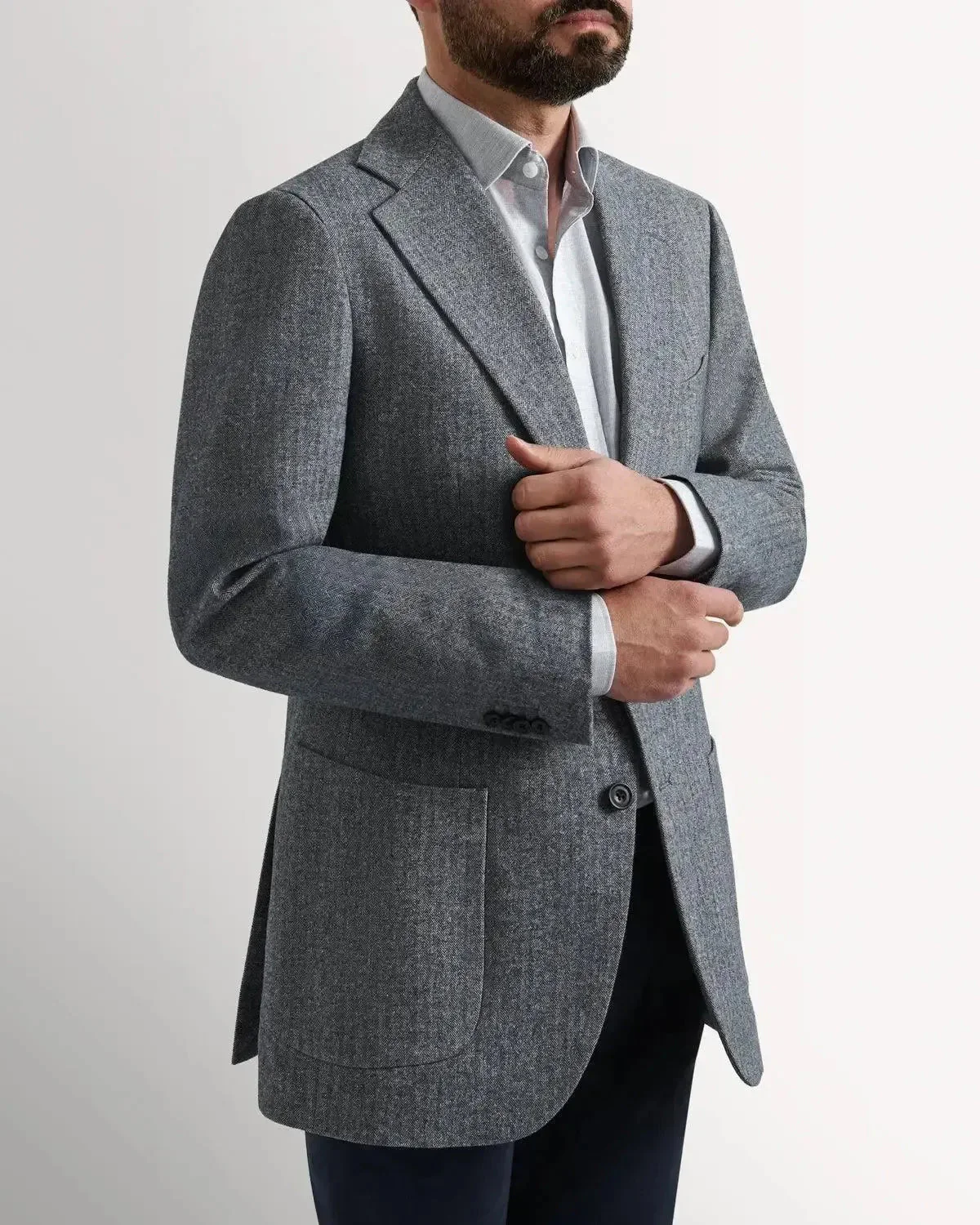 Bernard Weatherill Classic Herringbone Jacket Grey - Image 3