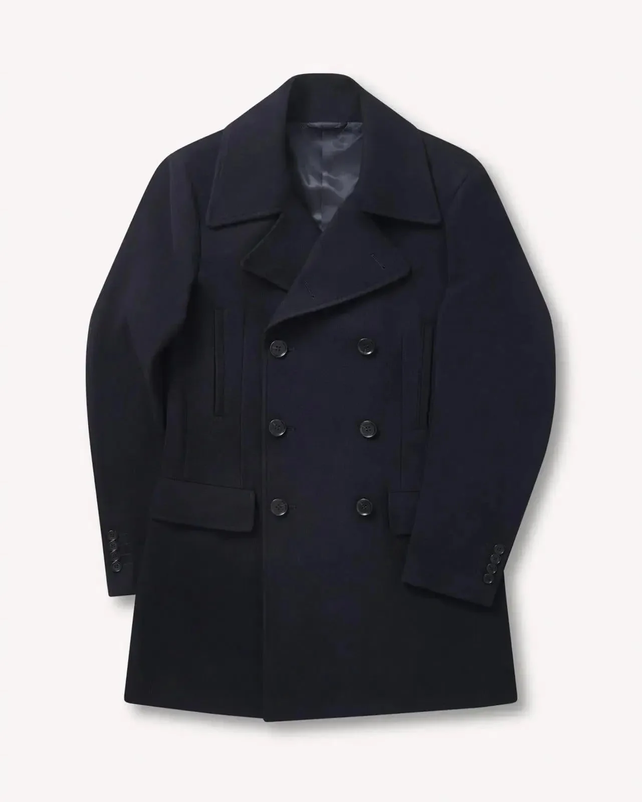 Bernard Weatherill Double Breasted Wool Peacoat Jacket Navy Blue