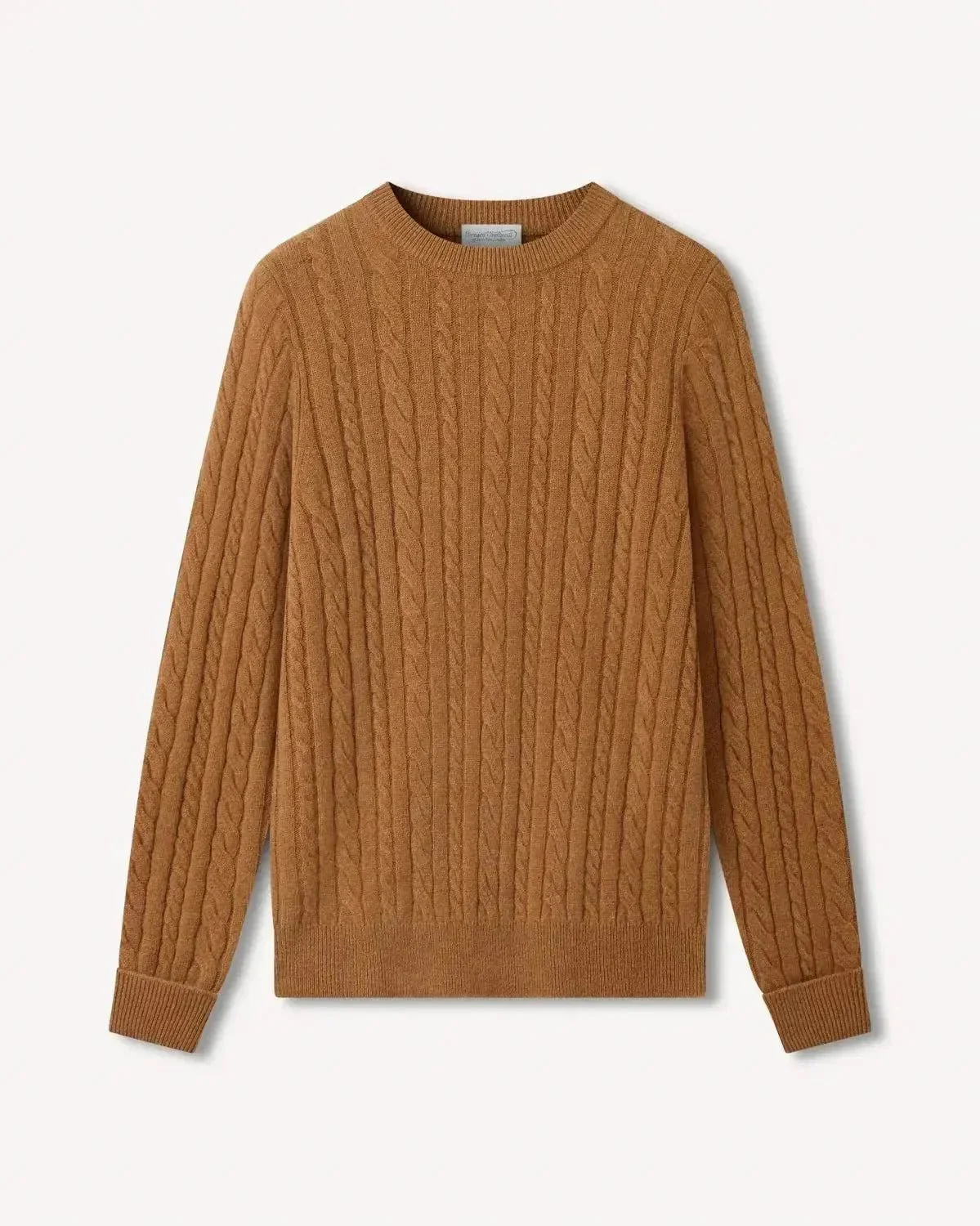 Bernard Weatherill Lambswool Crewneck Cable Knit Camel