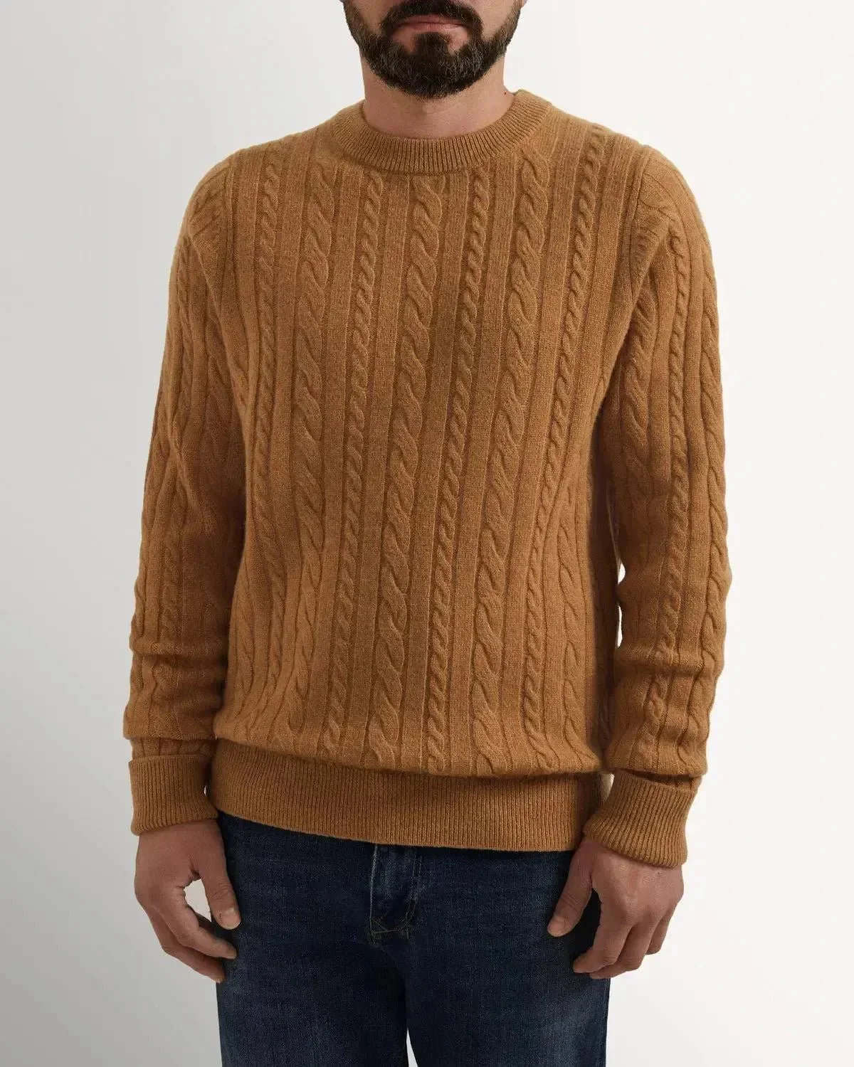 Bernard Weatherill Lambswool Crewneck Cable Knit Camel - Image 2