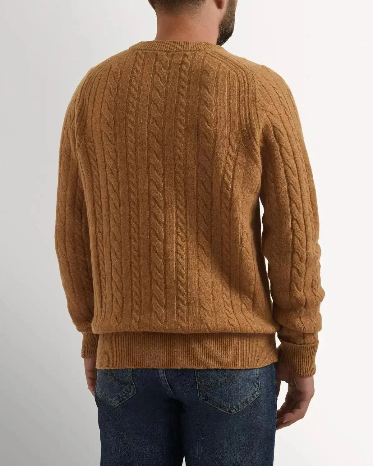 Bernard Weatherill Lambswool Crewneck Cable Knit Camel - Image 3