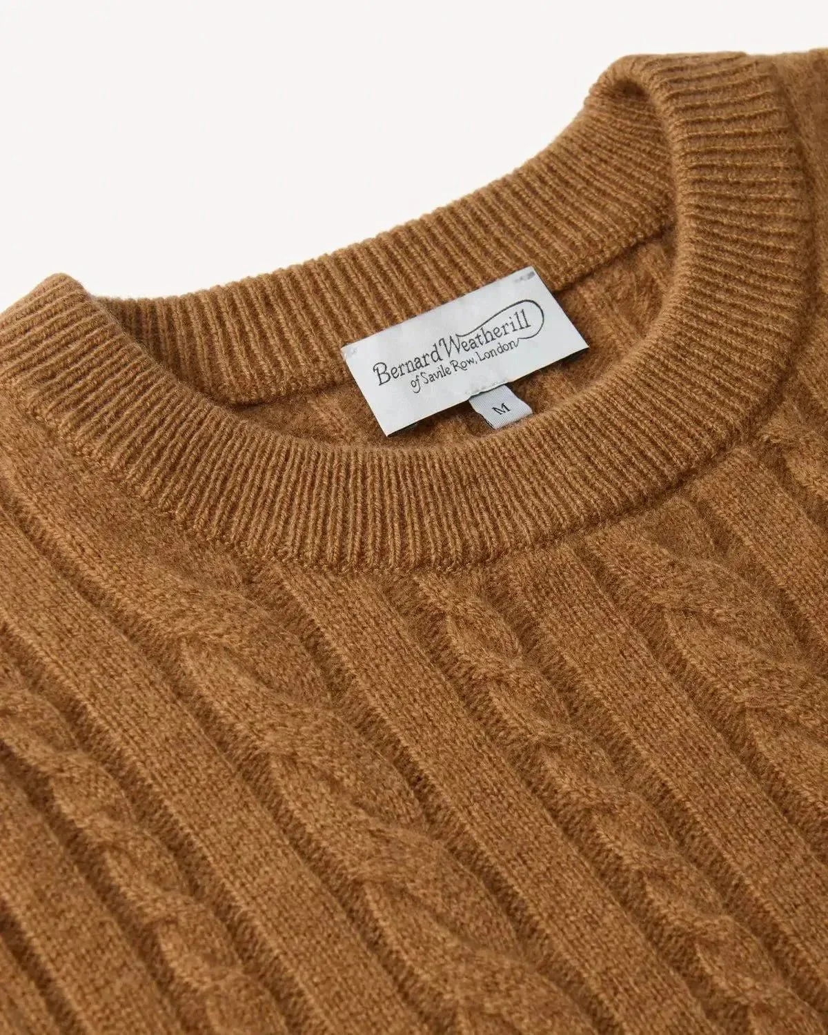Bernard Weatherill Lambswool Crewneck Cable Knit Camel - Image 4