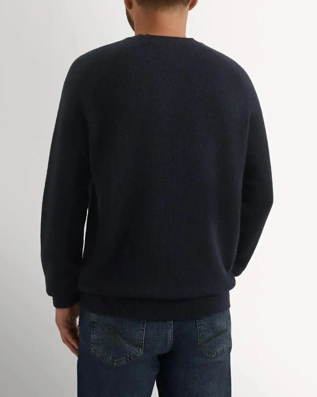 Bernard Weatherill Lambswool Plain Crew Neck Knit Navy - Image 3