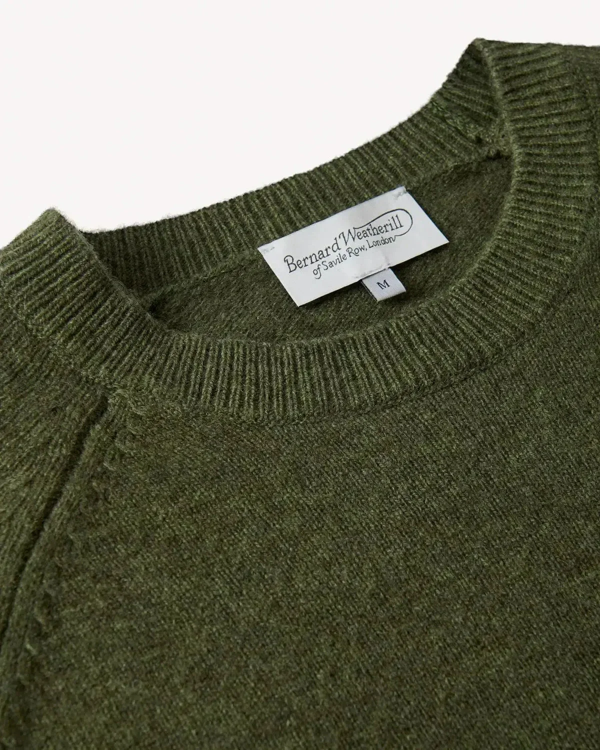 Bernard Weatherill Lambswool Plain Crew Neck Knit Thyme - Image 4