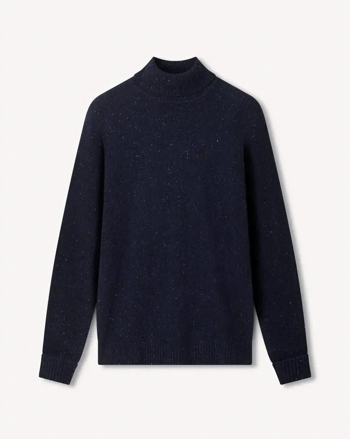Bernard Weatherill Plain Roll Neck Knit Melange Tweed Navy Flec