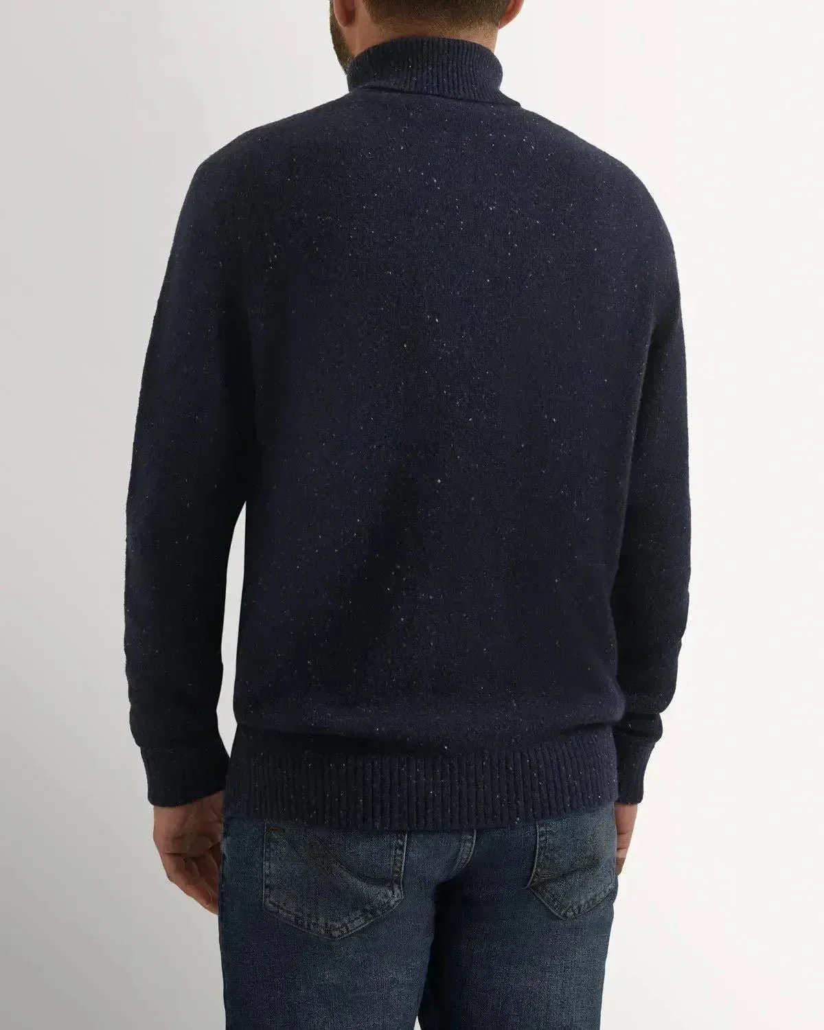Bernard Weatherill Plain Roll Neck Knit Melange Tweed Navy Flec - Image 3