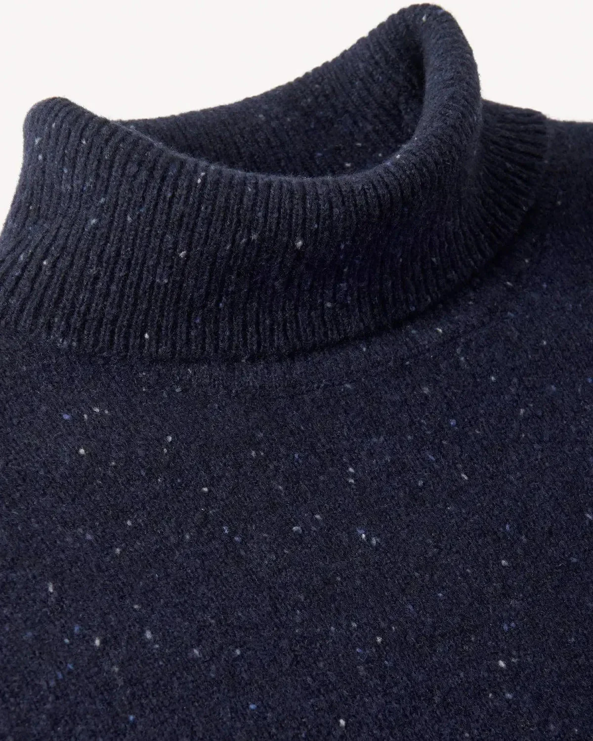 Bernard Weatherill Plain Roll Neck Knit Melange Tweed Navy Flec - Image 4