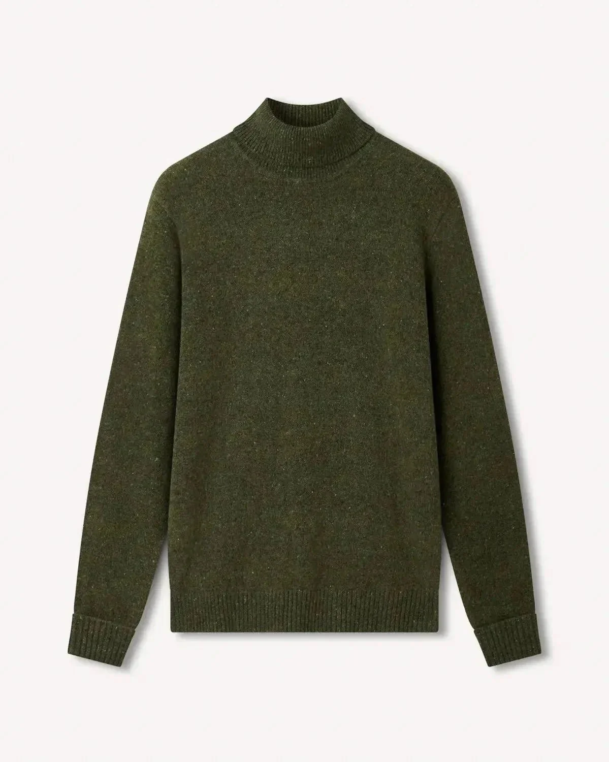 Bernard Weatherill Plain Roll Neck Knit Melange Tweed Thyme Flec