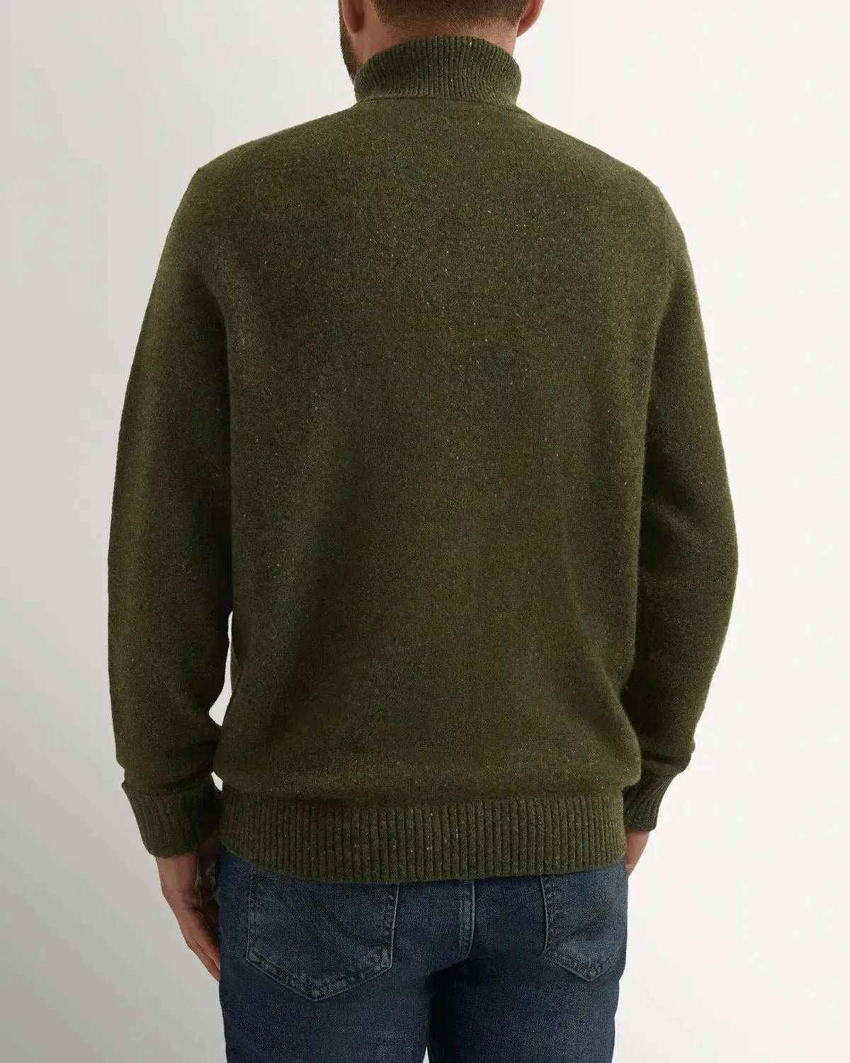 Bernard Weatherill Plain Roll Neck Knit Melange Tweed Thyme Flec - Image 3