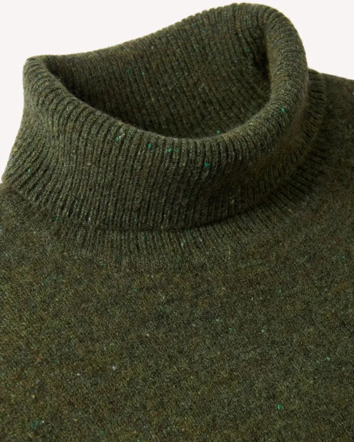 Bernard Weatherill Plain Roll Neck Knit Melange Tweed Thyme Flec - Image 4
