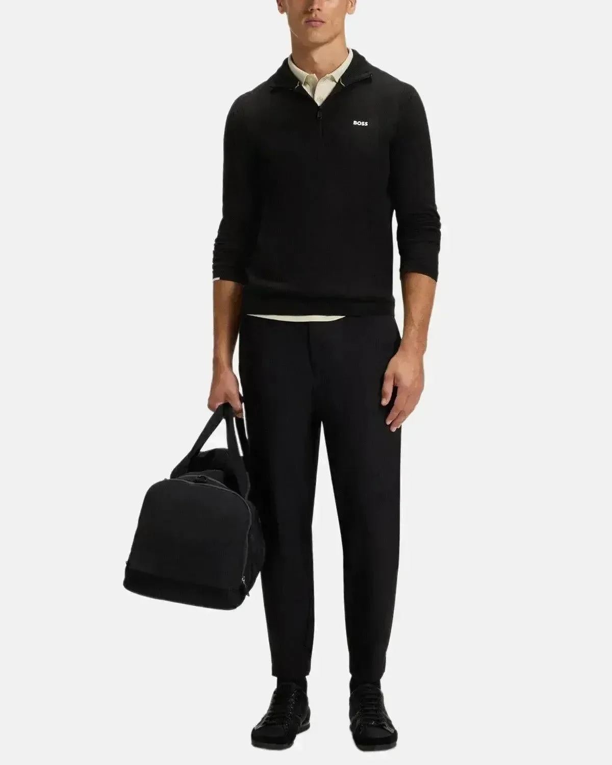 BOSS MENS K-EVERX 1/4 ZIP COTTON KNIT BLACK - Image 4