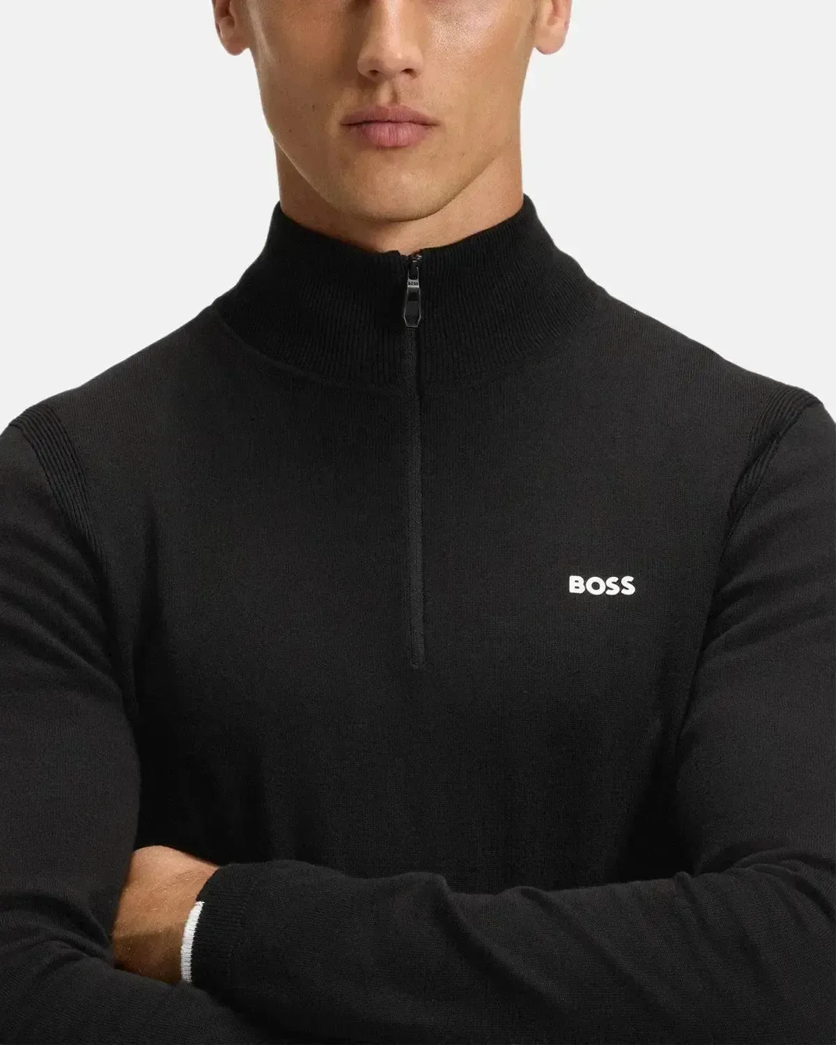 BOSS MENS K-EVERX 1/4 ZIP COTTON KNIT BLACK - Image 5