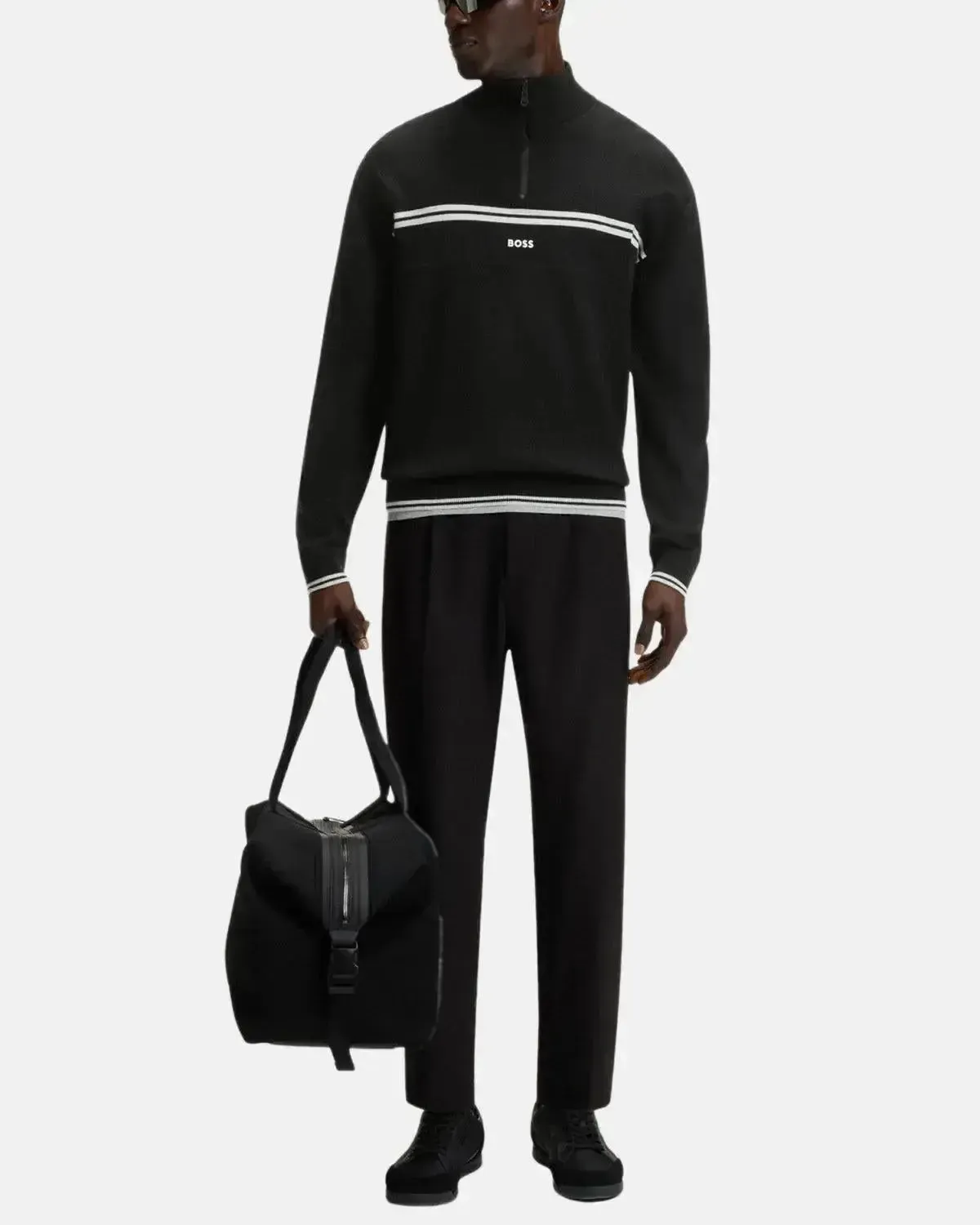 BOSS MENS K-ZONE STRIPE DETAIL 1/4 ZIP KNIT BLACK - Image 4