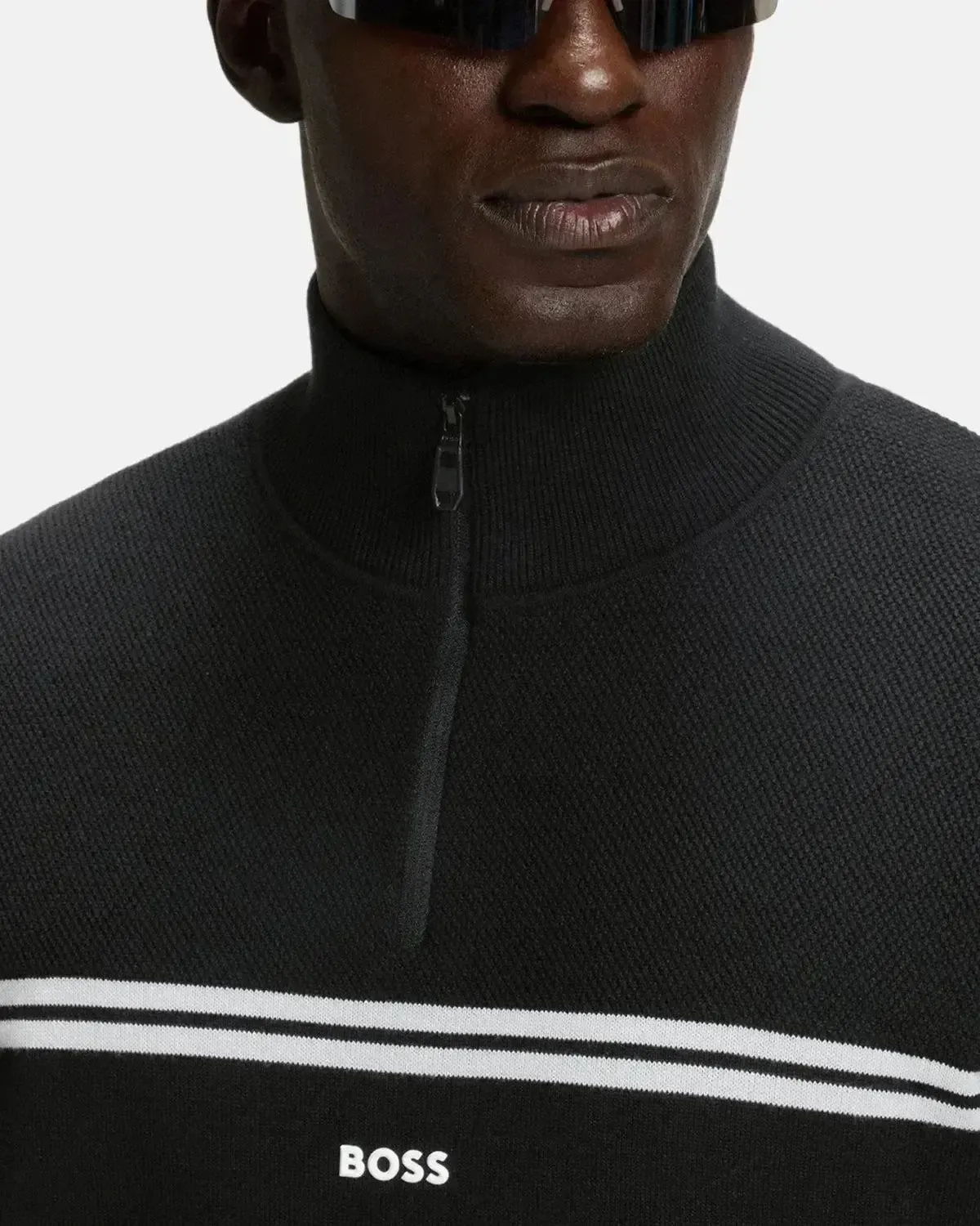 BOSS MENS K-ZONE STRIPE DETAIL 1/4 ZIP KNIT BLACK - Image 5