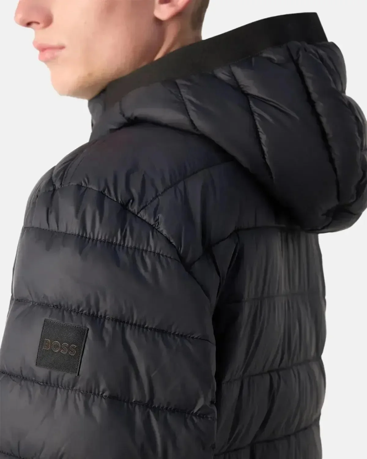 BOSS MENS ODENIS HOODED PUFFER JACKET BLACK - Image 3