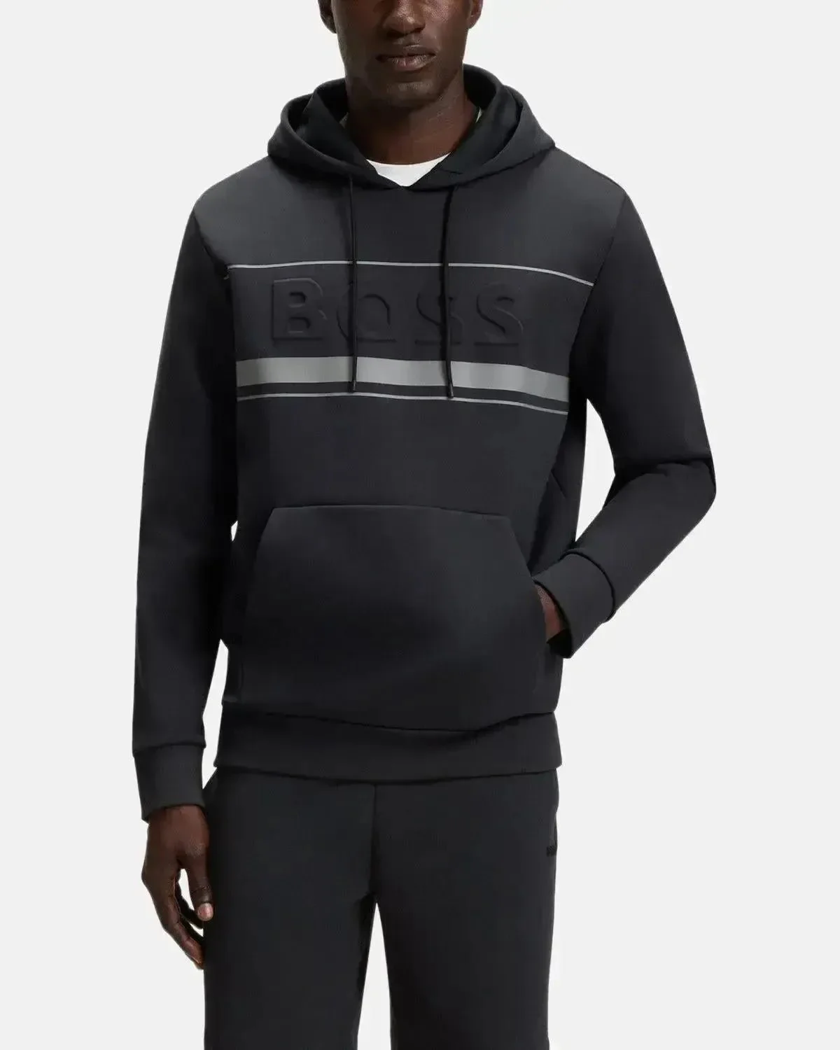 BOSS MENS SOODY ZONE EMBOSSED LOGO HOODIE DARK BLUE - Image 2
