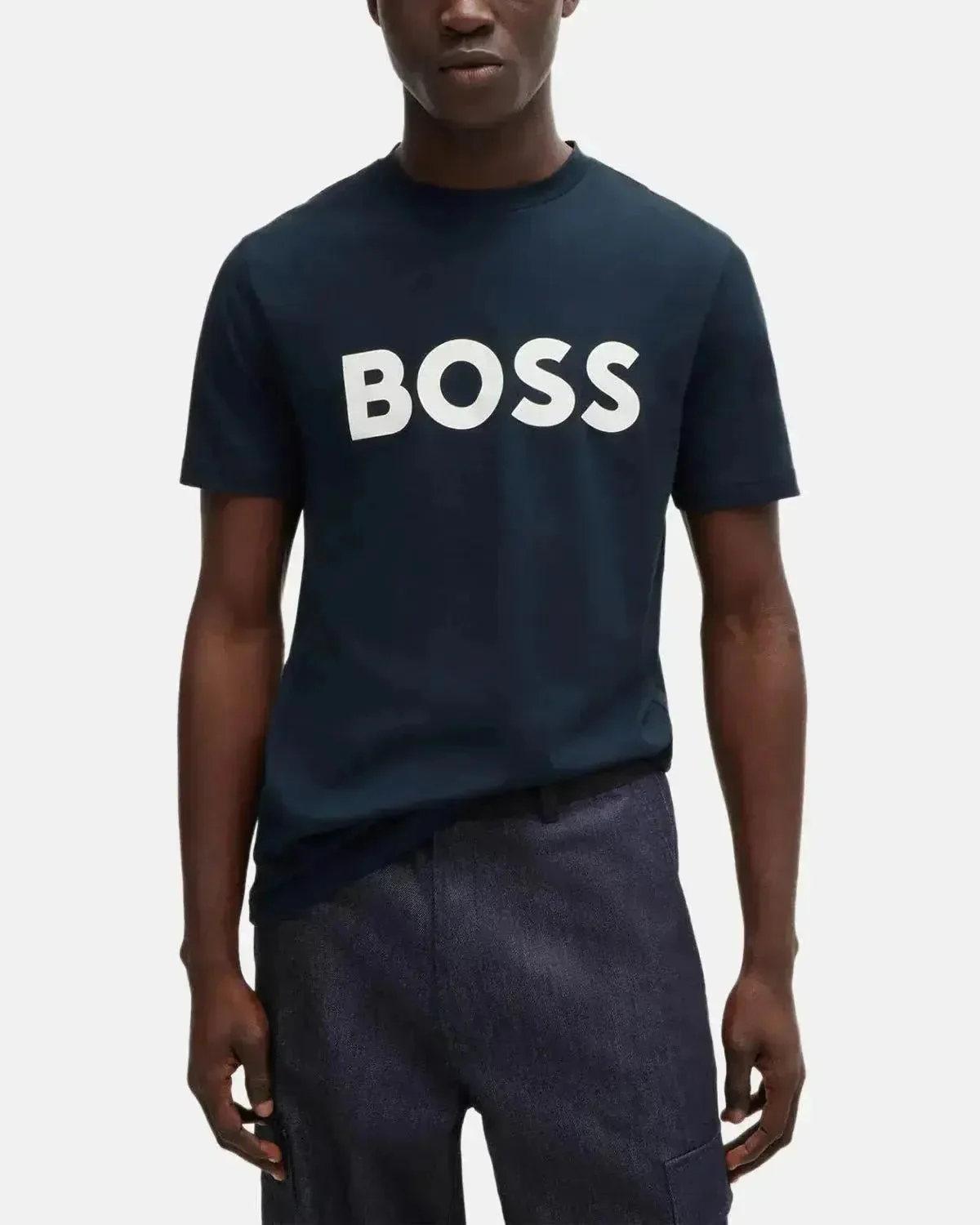BOSS MENS THINKING 1 RUBBER PRINT LOGO T-SHIRT DARK BLUE - Image 2