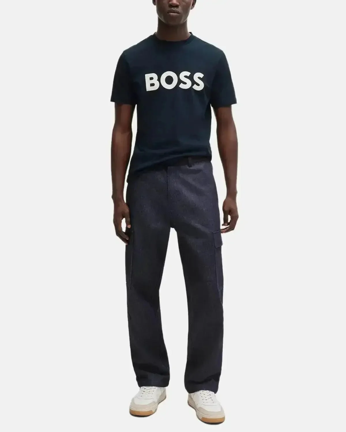 BOSS MENS THINKING 1 RUBBER PRINT LOGO T-SHIRT DARK BLUE - Image 4