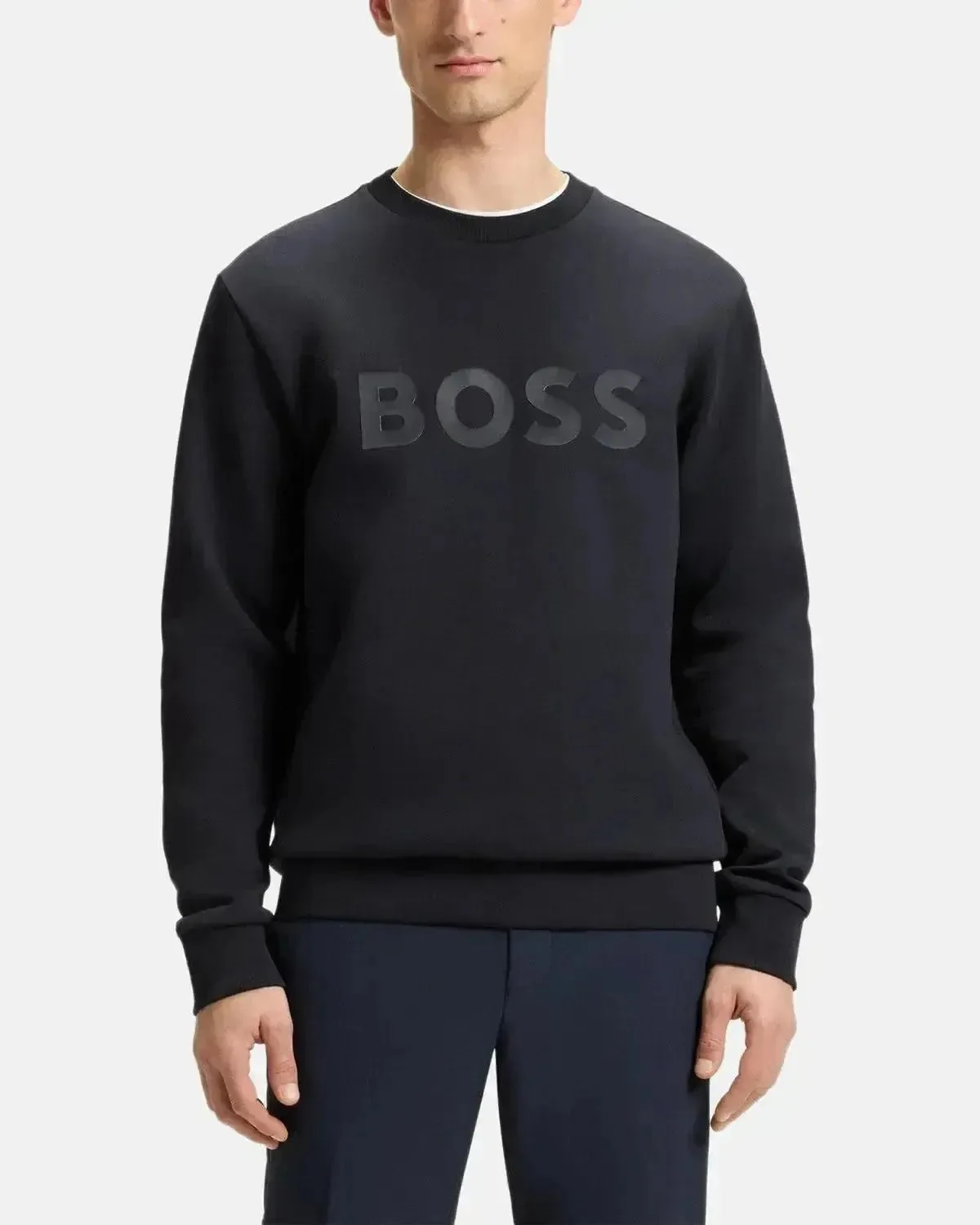 BOSS MENS SALBO SANDWICH LOGO SWEATSHIRT DARK BLUE - Image 2