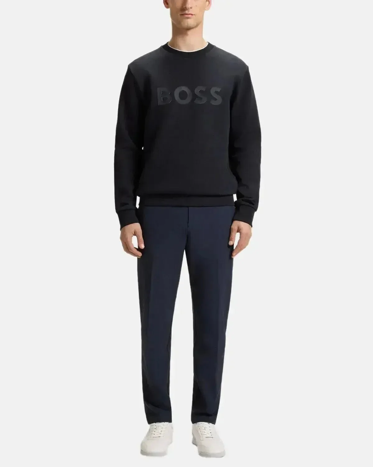 BOSS MENS SALBO SANDWICH LOGO SWEATSHIRT DARK BLUE - Image 4