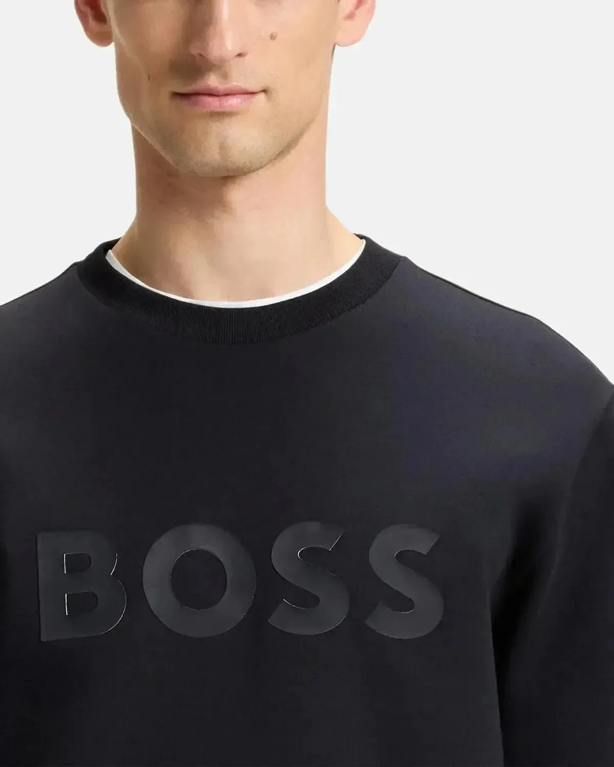 BOSS MENS SALBO SANDWICH LOGO SWEATSHIRT DARK BLUE - Image 5