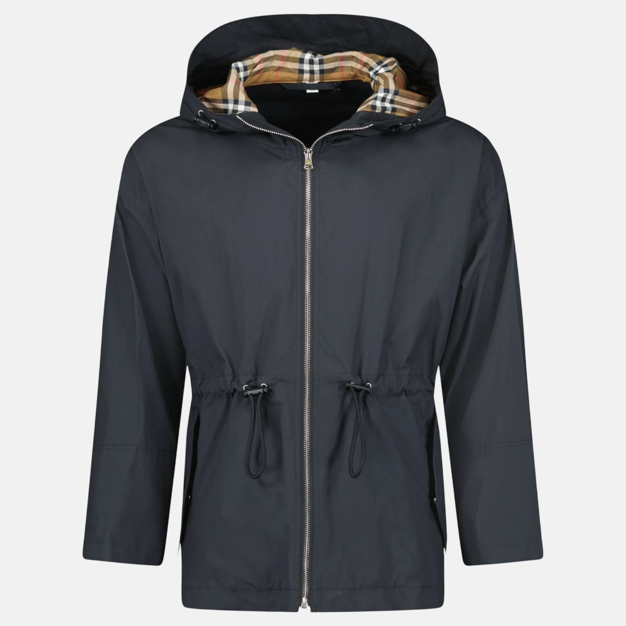 Burberry Womens 'Birley' Check Hooded Rain Jacket Black