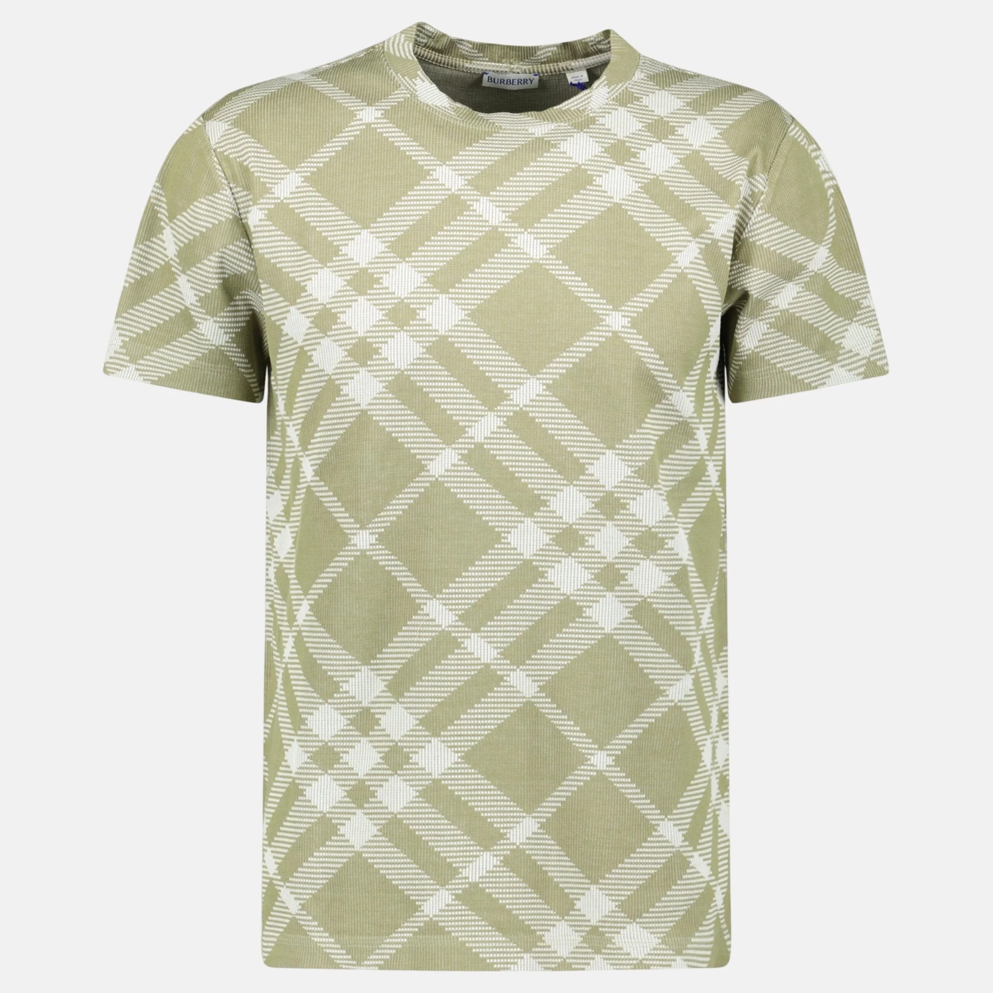 Burberry Check Stretch Cotton Blend T-Shirt Dark Hunter White