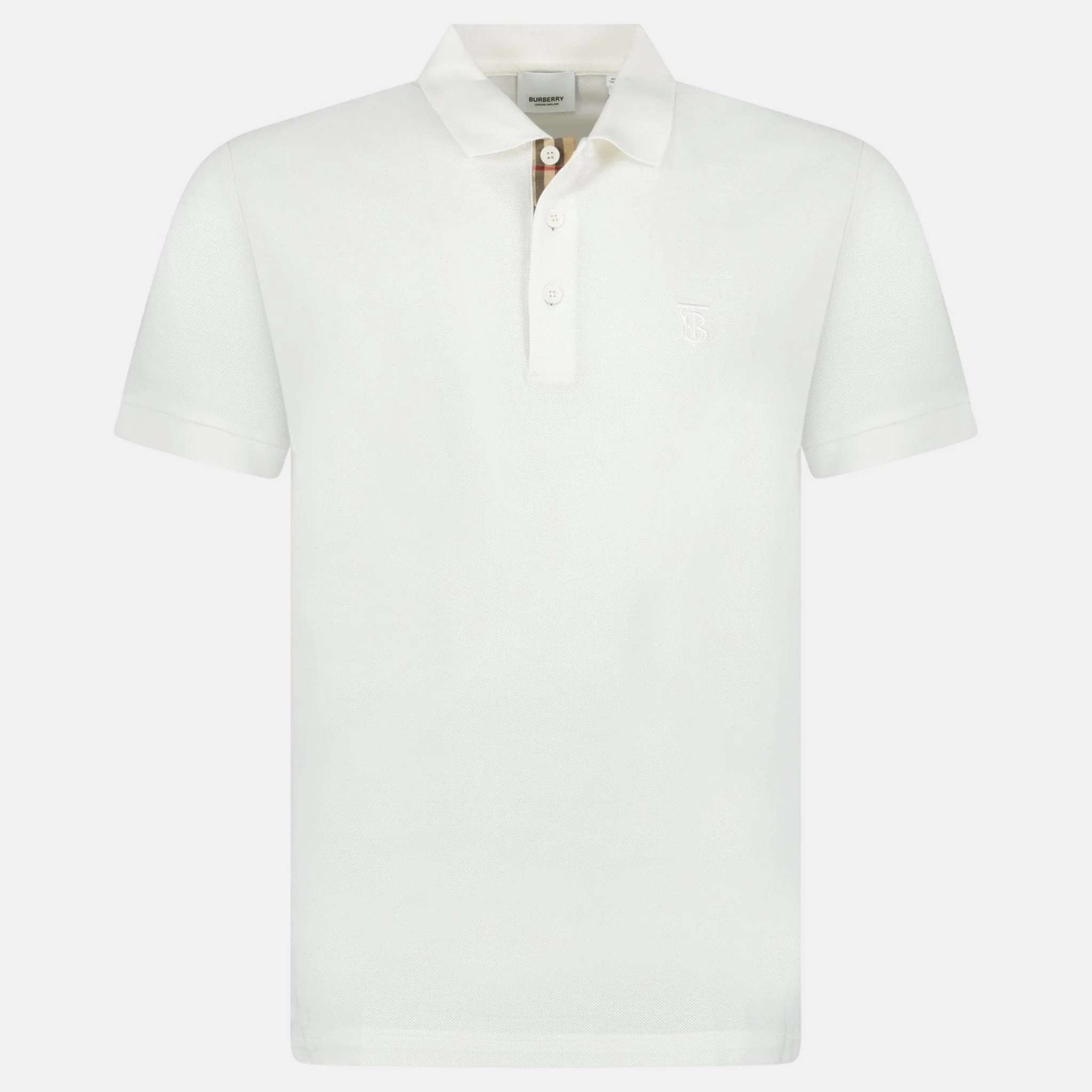 Burberry 'Eddie' TB Check Placket Polo Shirt White