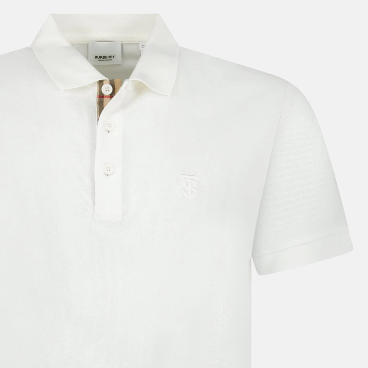 Burberry 'Eddie' TB Check Placket Polo Shirt White - Image 2