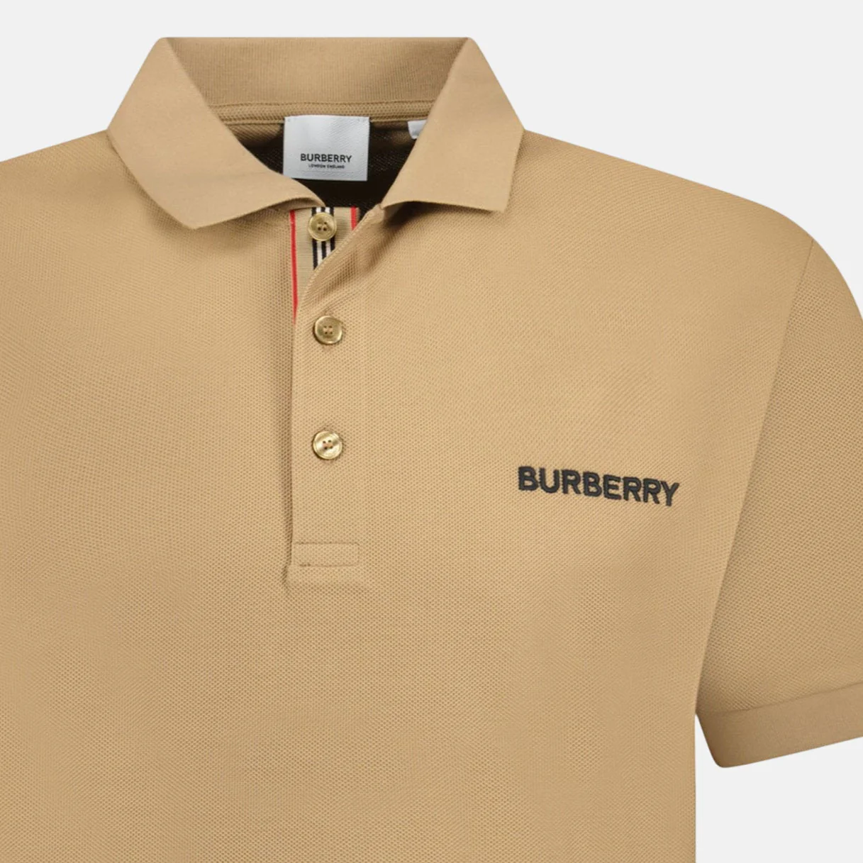 Burberry 'Hartford' Embroidery Logo Check Polo Shirt Camel Beige - Image 2