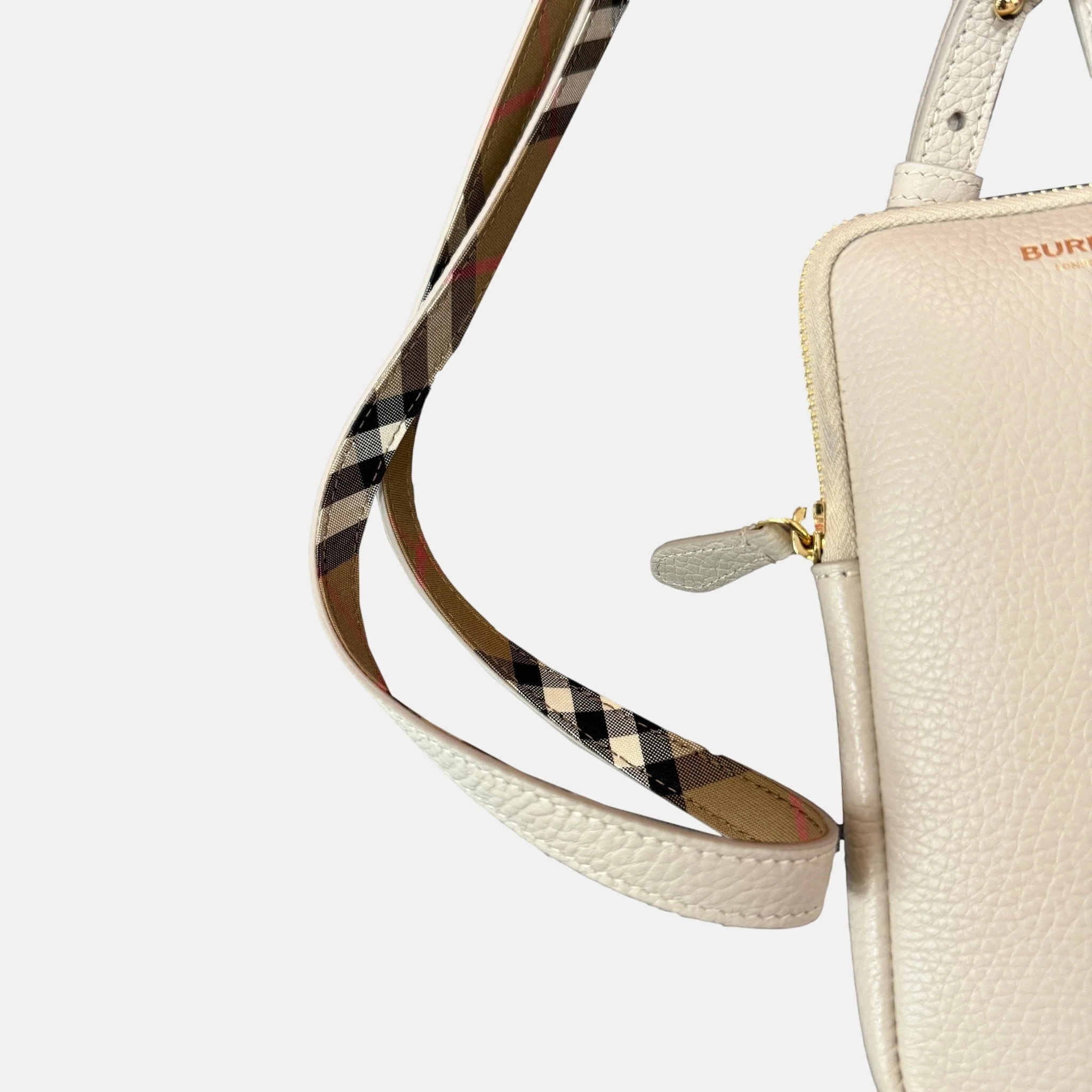 Burberry Phone Pouch Check Strap Grained Leather Limestone - Image 5