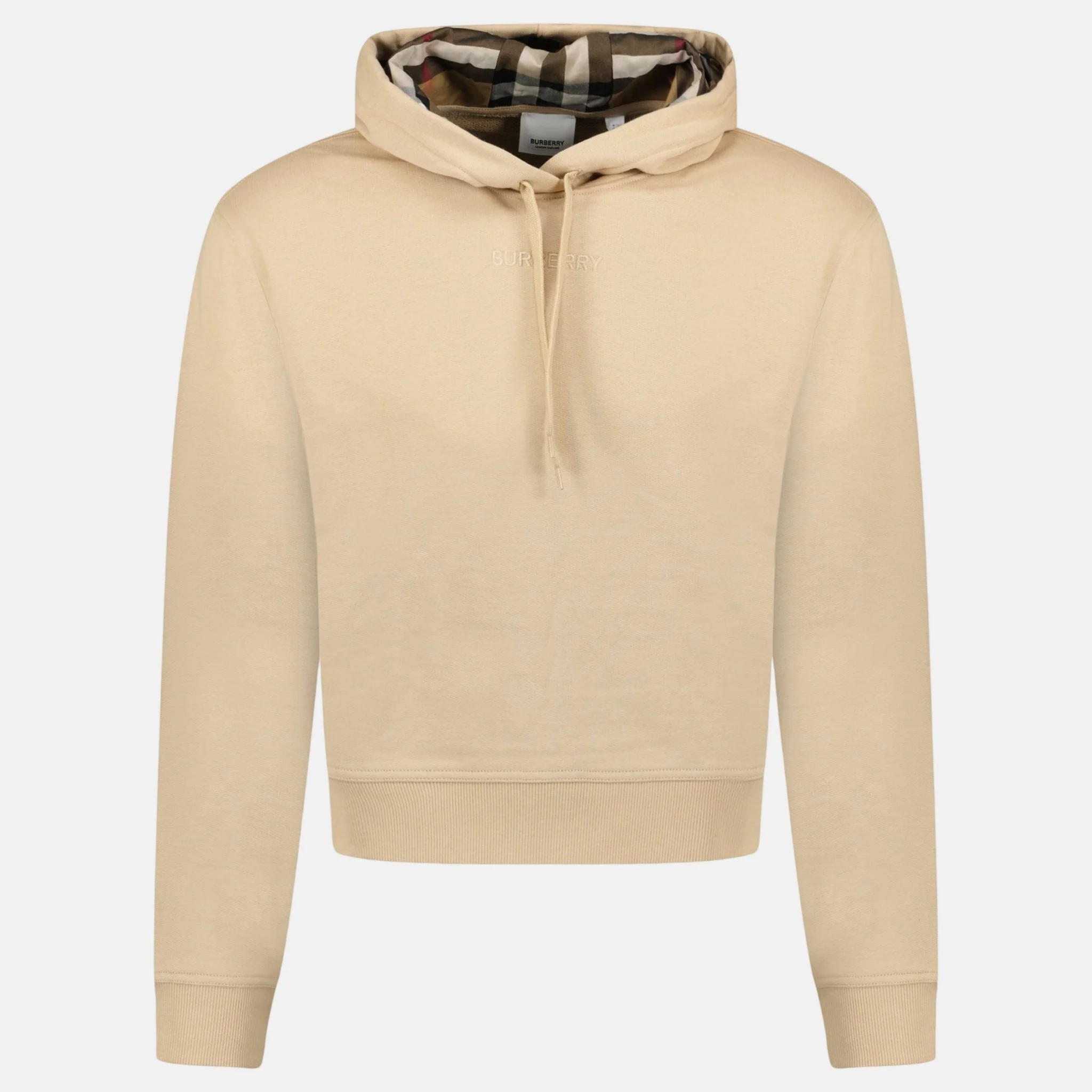 Burberry 'Talley' Embroidery Logo Check Hooded Sweatshirt Beige