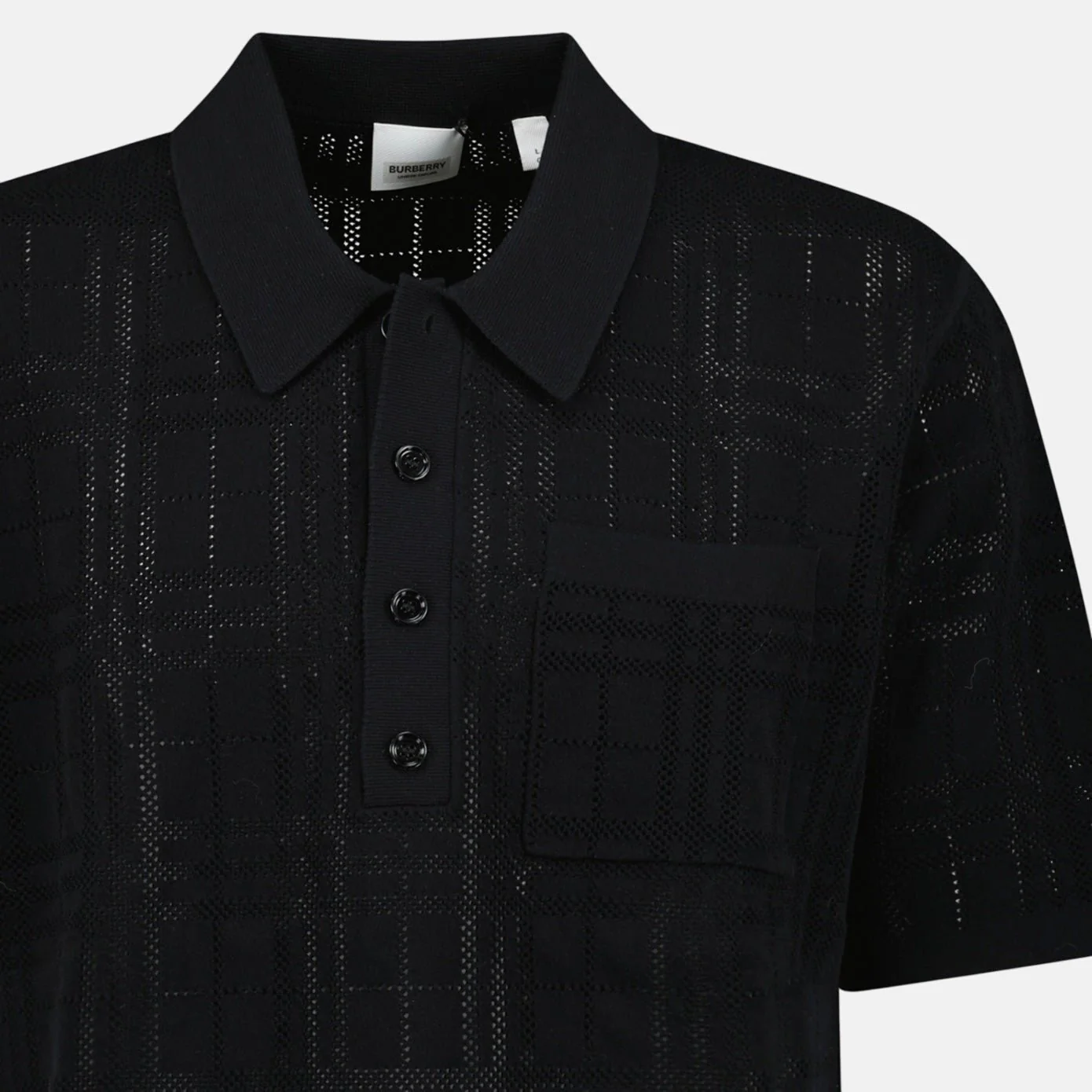 Burberry Tristam Check Knitted Polo Shirt Black - Image 3