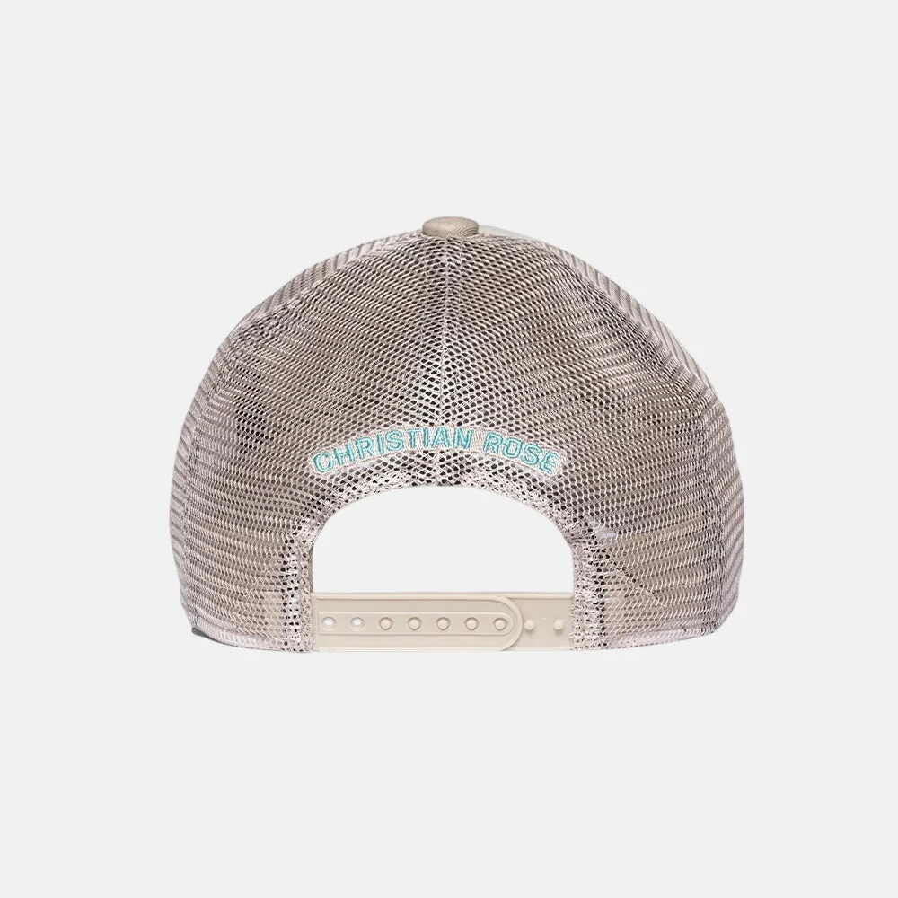 Christian Rose CR Box Logo Trucker Cap Taupe Cream Blue - Image 5