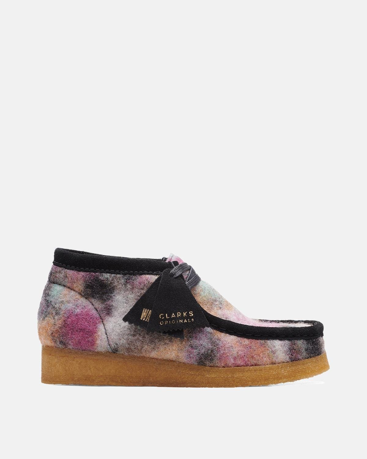 CLARKS ORIGINALS WOMENS WALLABEE BOOTS BLACK WOOL COMBI