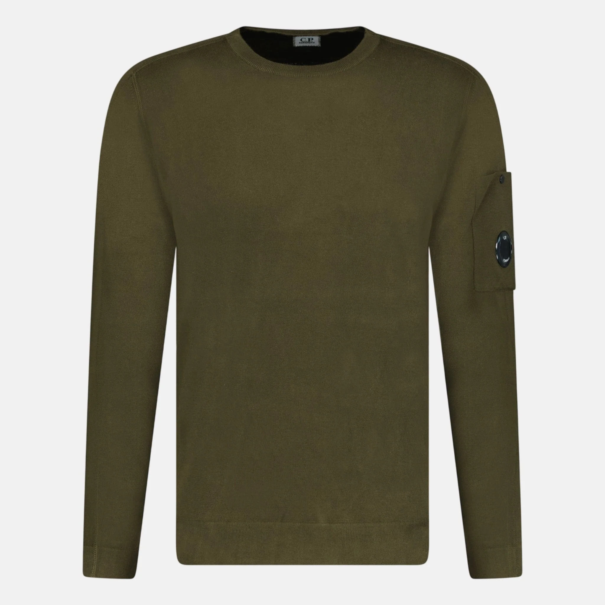 CP Company Cotton Arm Lens Knit Sweatshirt Khaki