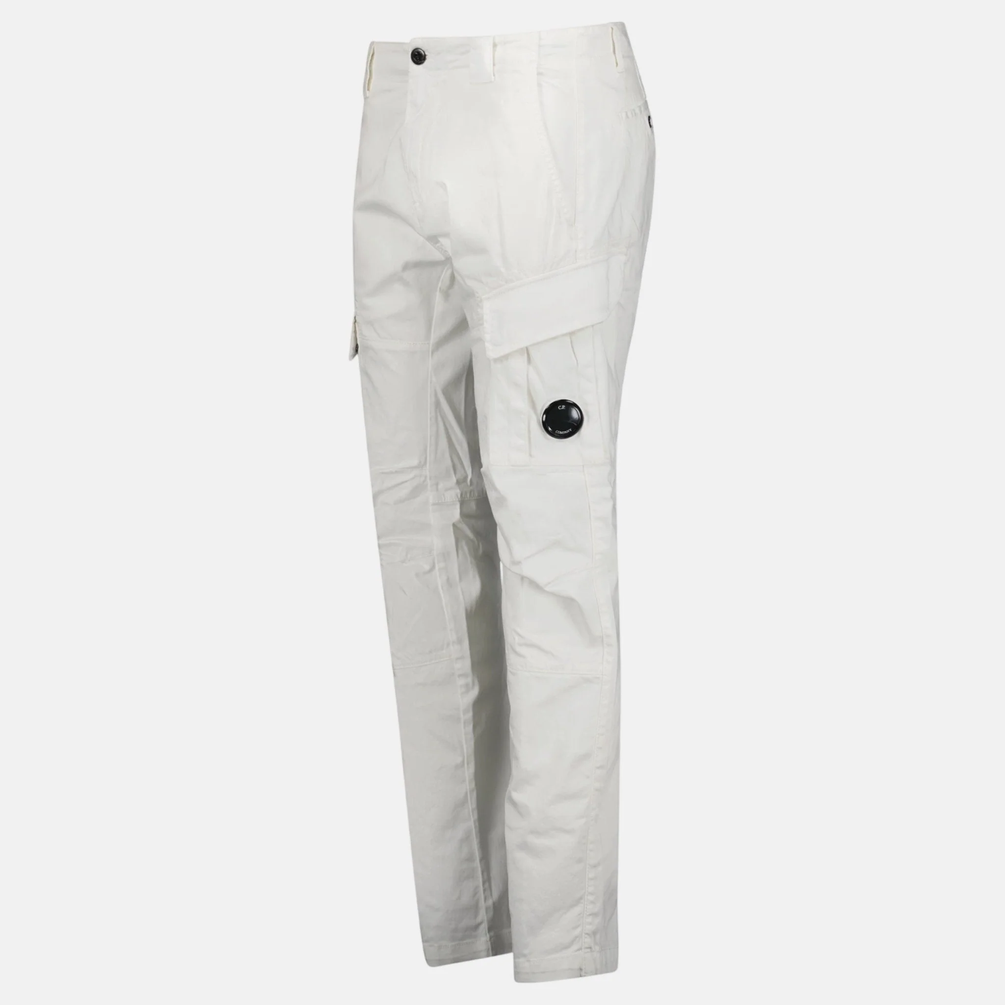 CP Company Ergonomic Stretch Sateen Cargo Lens Pants Gauze White - Image 3