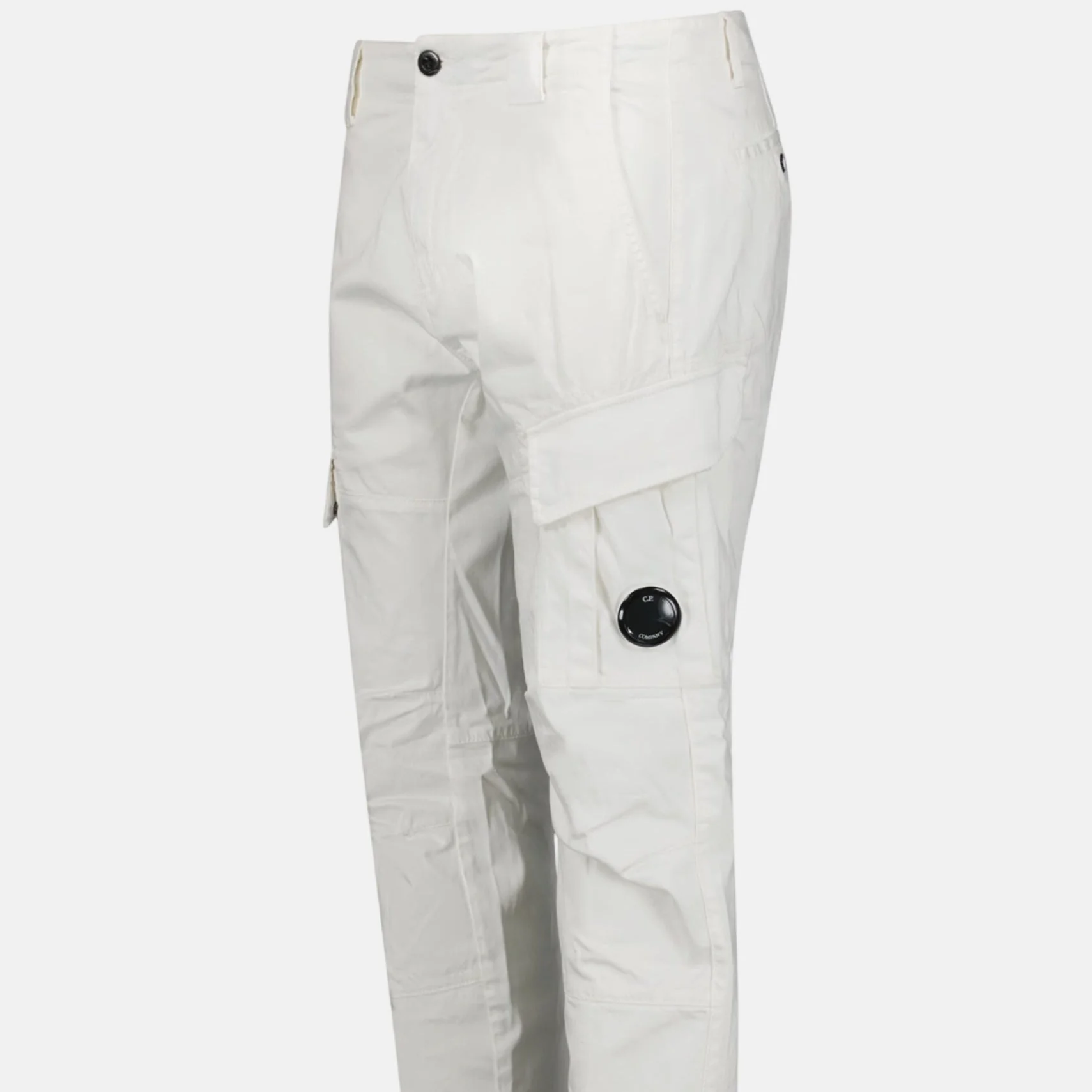 CP Company Ergonomic Stretch Sateen Cargo Lens Pants Gauze White - Image 4