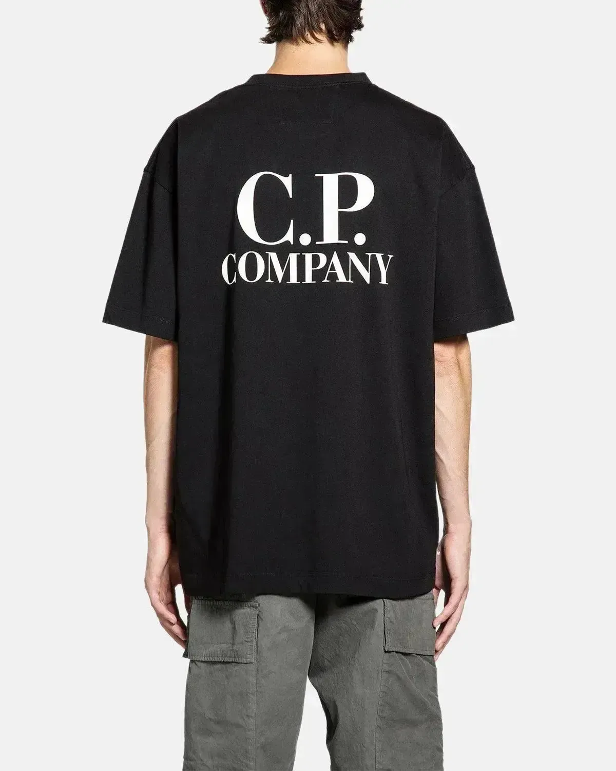 CP COMPANY MENS 30/1 JERSEY BACK LOGO T-SHIRT BLACK - Image 3
