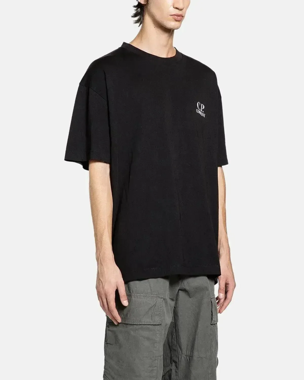 CP COMPANY MENS 30/1 JERSEY BACK LOGO T-SHIRT BLACK - Image 5