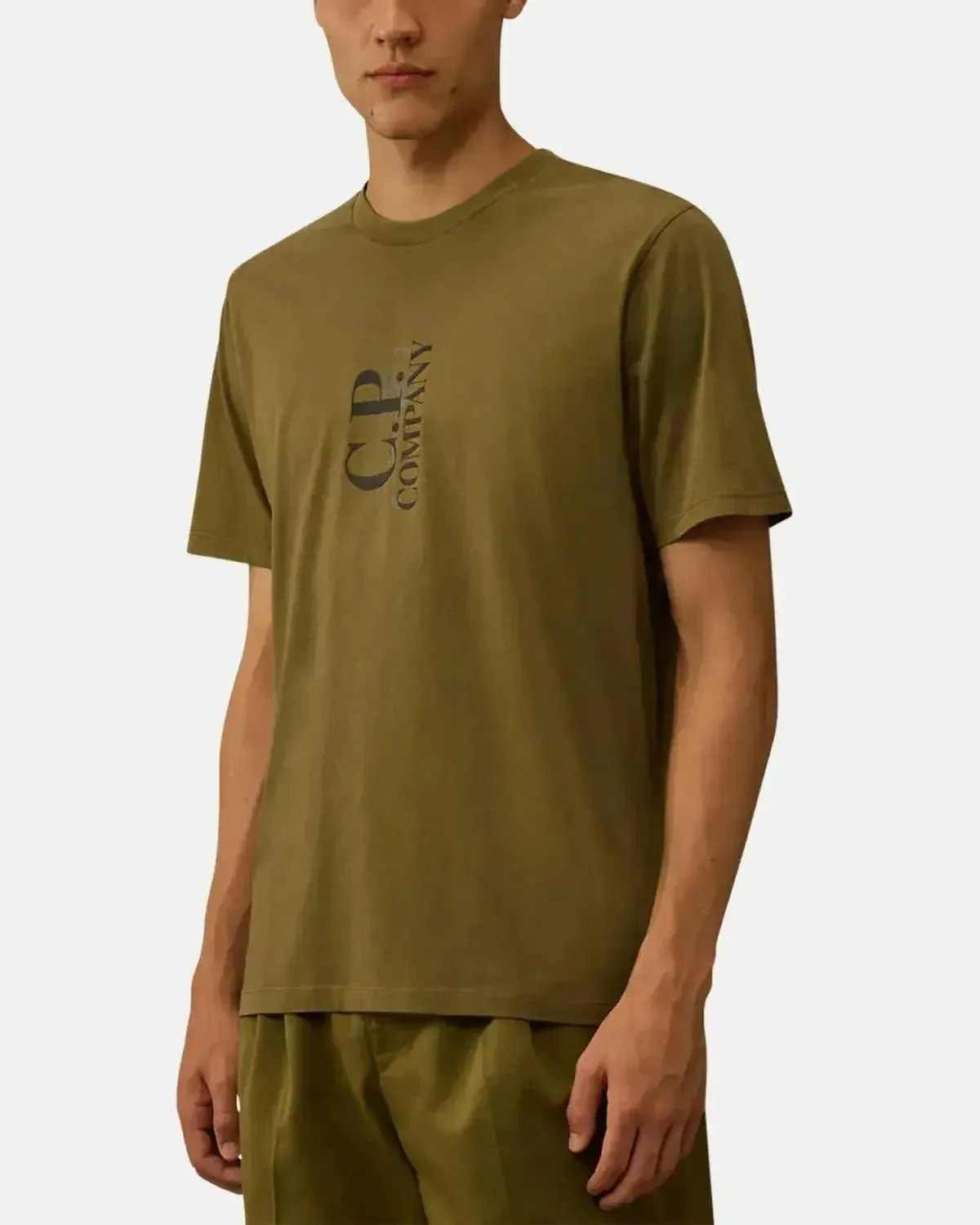 CP COMPANY MENS 30/1 JERSEY VERTICAL LOGO T-SHIRT CAPERS - Image 2
