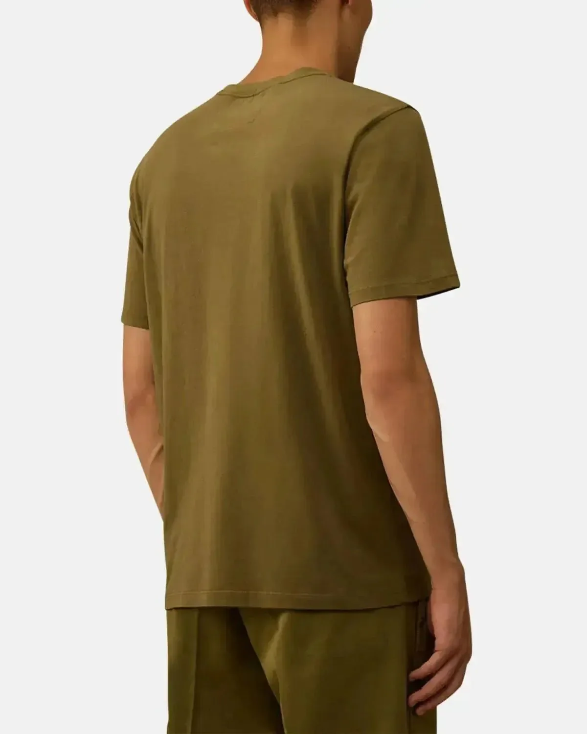 CP COMPANY MENS 30/1 JERSEY VERTICAL LOGO T-SHIRT CAPERS - Image 3