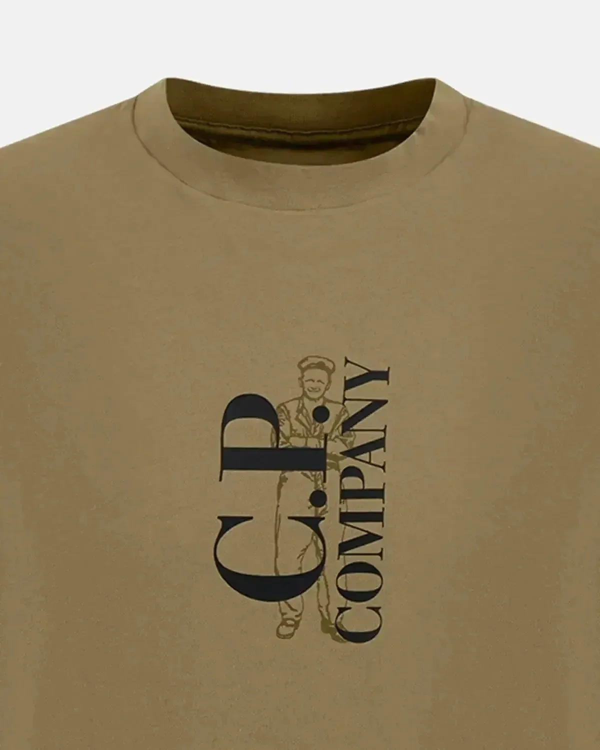 CP COMPANY MENS 30/1 JERSEY VERTICAL LOGO T-SHIRT FALLEN ROCK GREY - Image 3