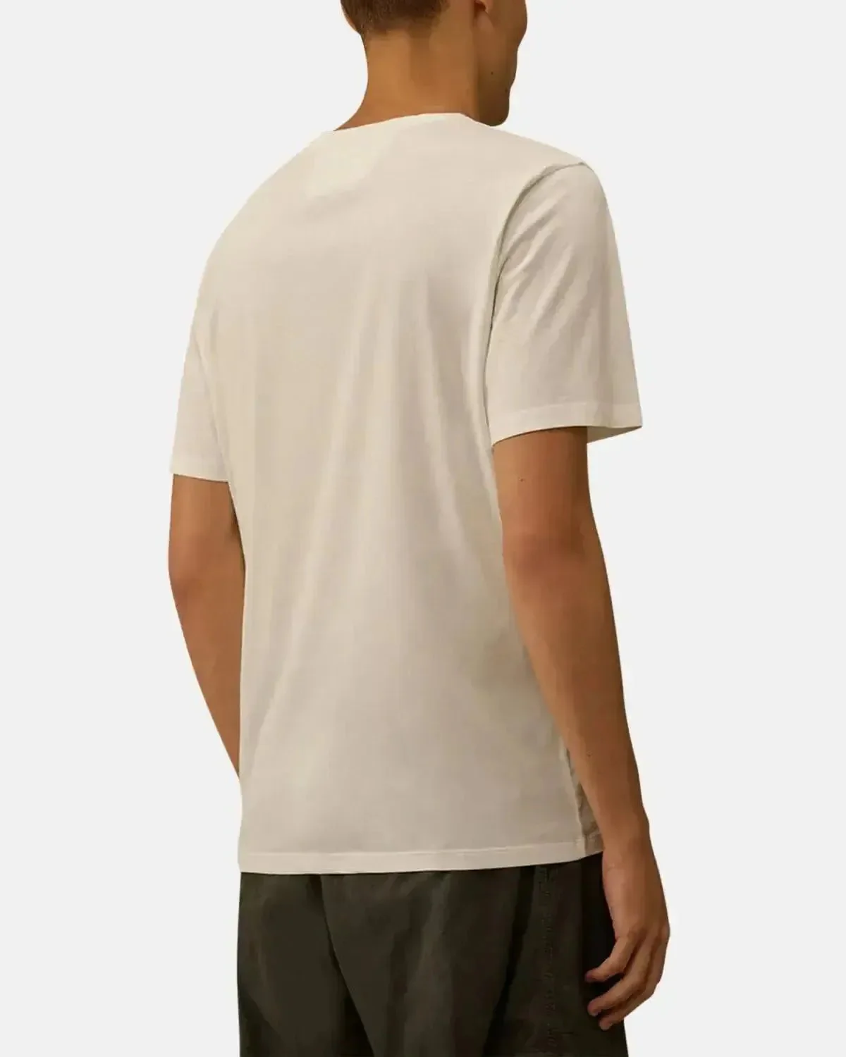 CP COMPANY MENS 30/1 JERSEY VERTICAL LOGO T-SHIRT GAUZE WHITE - Image 3