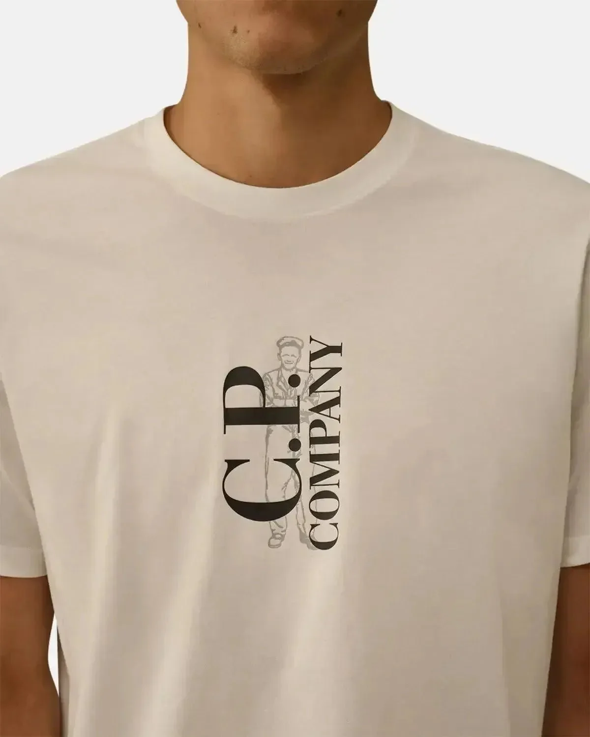 CP COMPANY MENS 30/1 JERSEY VERTICAL LOGO T-SHIRT GAUZE WHITE - Image 5
