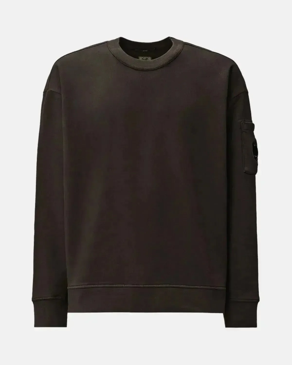 CP COMPANY MENS BRUSHED AND EMERIZED DIAGONAL RAISED FLEECE BOXY SWEAT DARK SHADOW GREY
