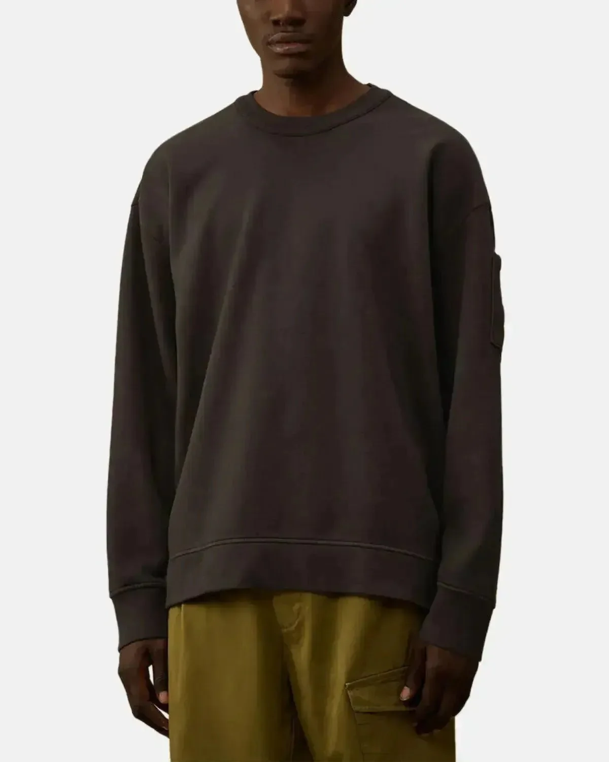 CP COMPANY MENS BRUSHED AND EMERIZED DIAGONAL RAISED FLEECE BOXY SWEAT DARK SHADOW GREY - Image 2