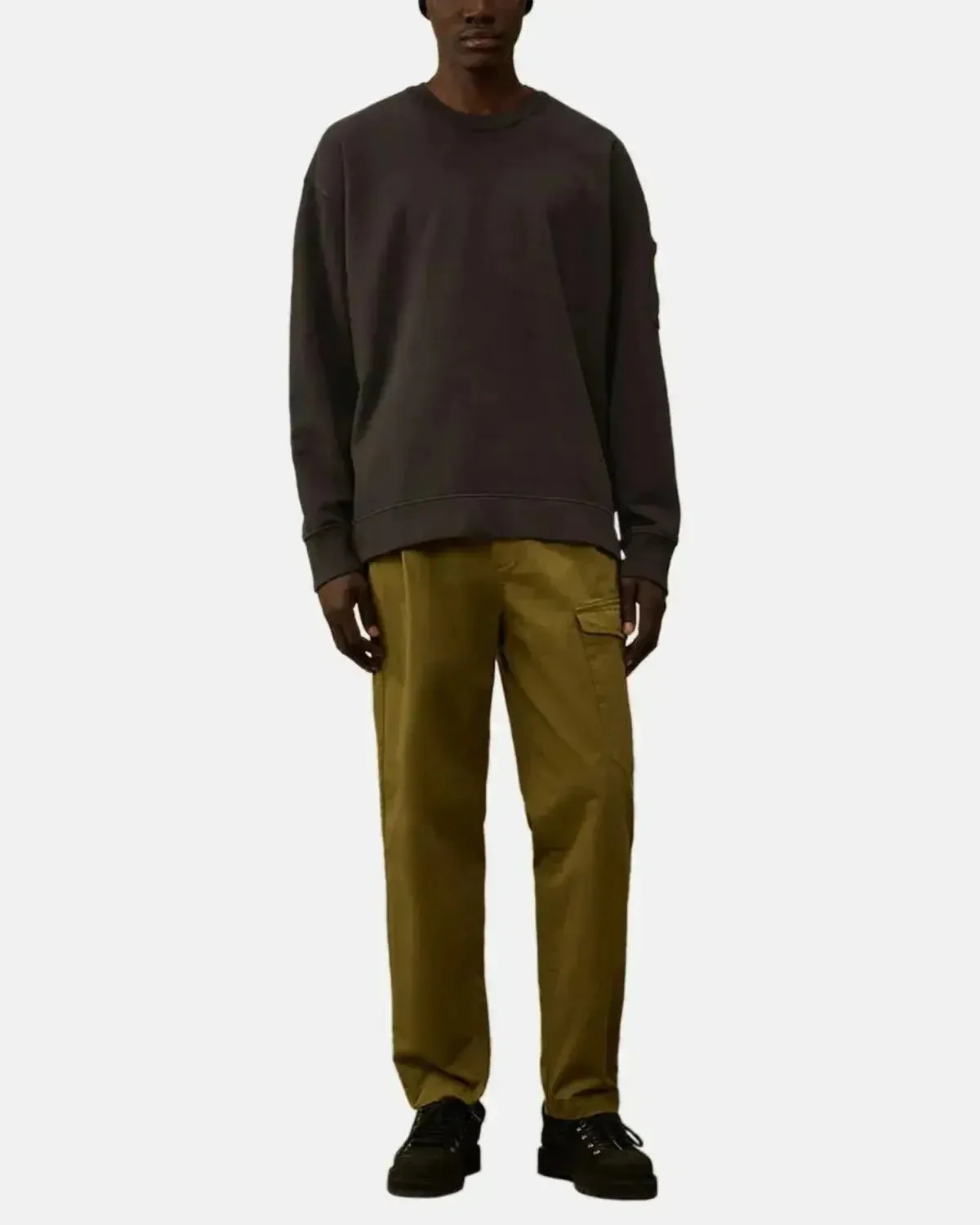 CP COMPANY MENS BRUSHED AND EMERIZED DIAGONAL RAISED FLEECE BOXY SWEAT DARK SHADOW GREY - Image 4